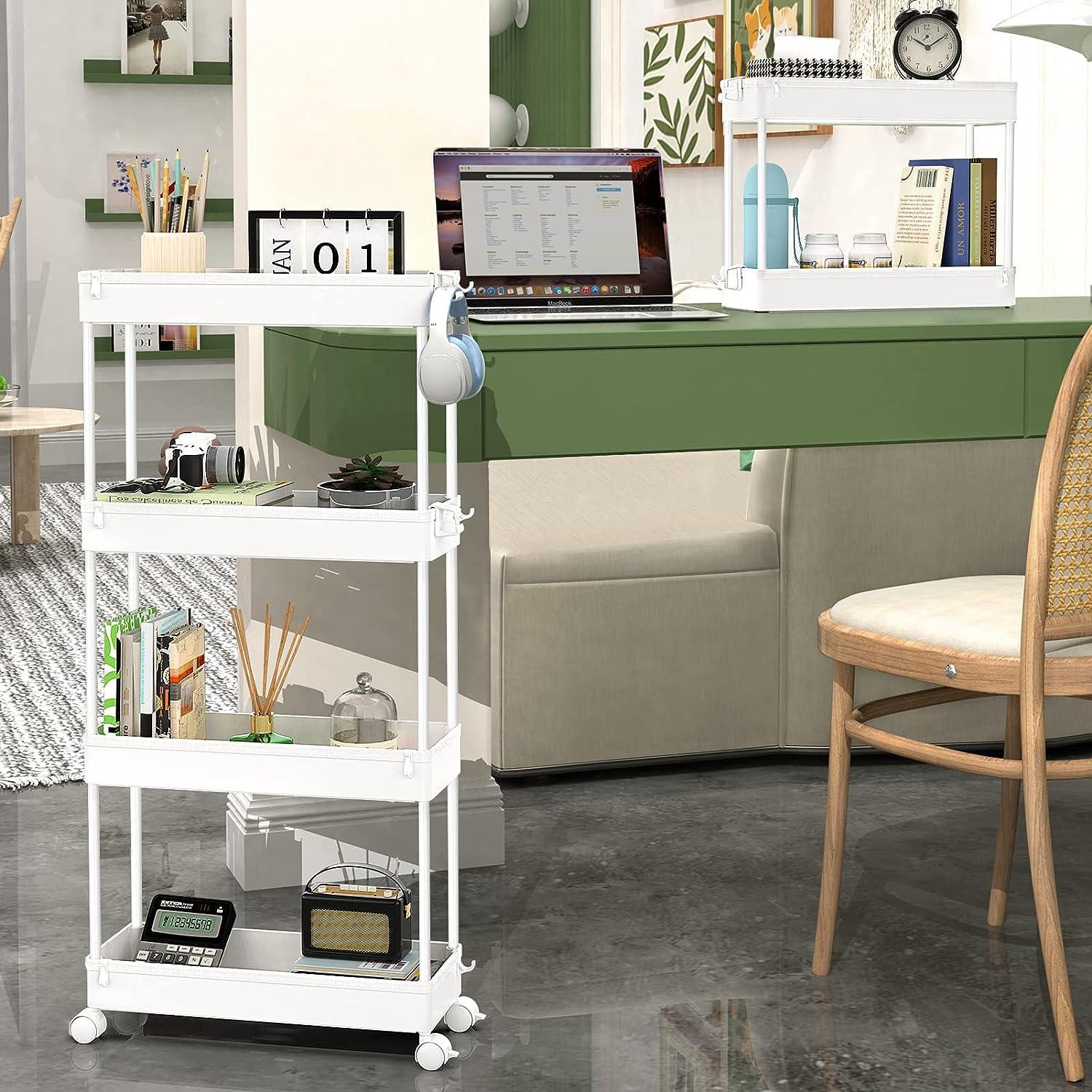 SPACEKEEPER Slim Rolling Storage Cart, 4 Tier Storage Organizer Utility Cart Mobile Shelving Unit