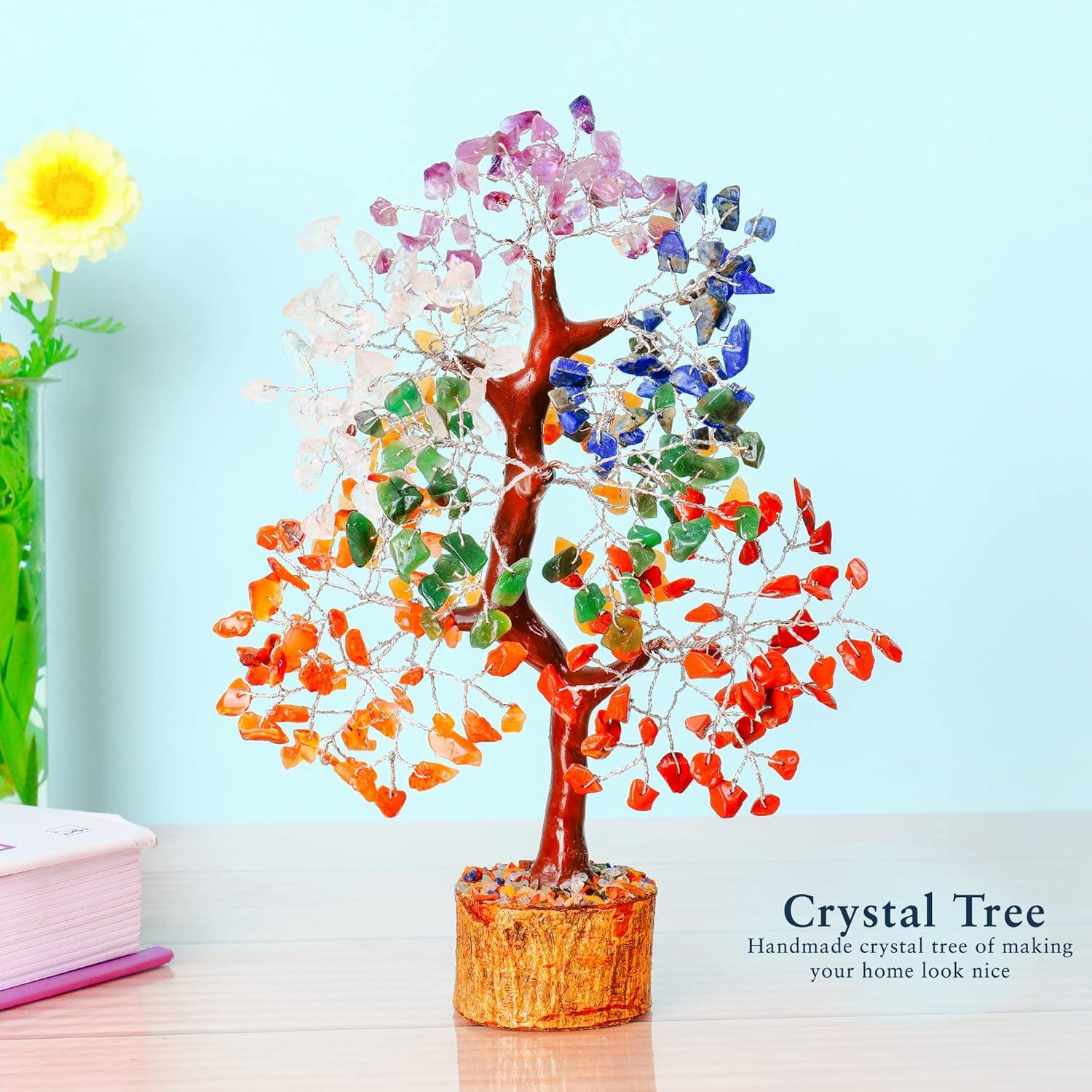 Multicolor Crystal Chakra Tree with Golden Wire