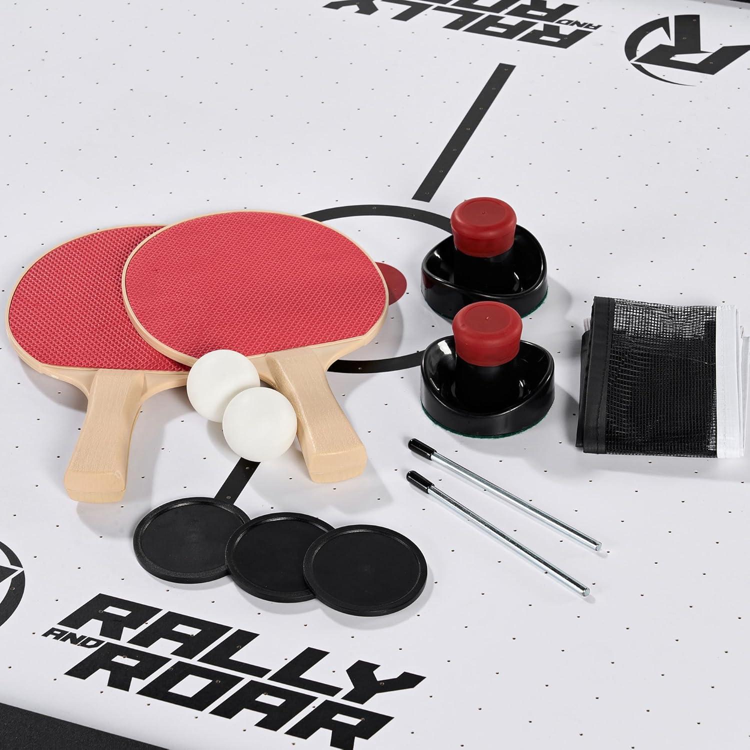 72-Inch Oak and Black Air Hockey Table with LED Scorer and Table Tennis Top