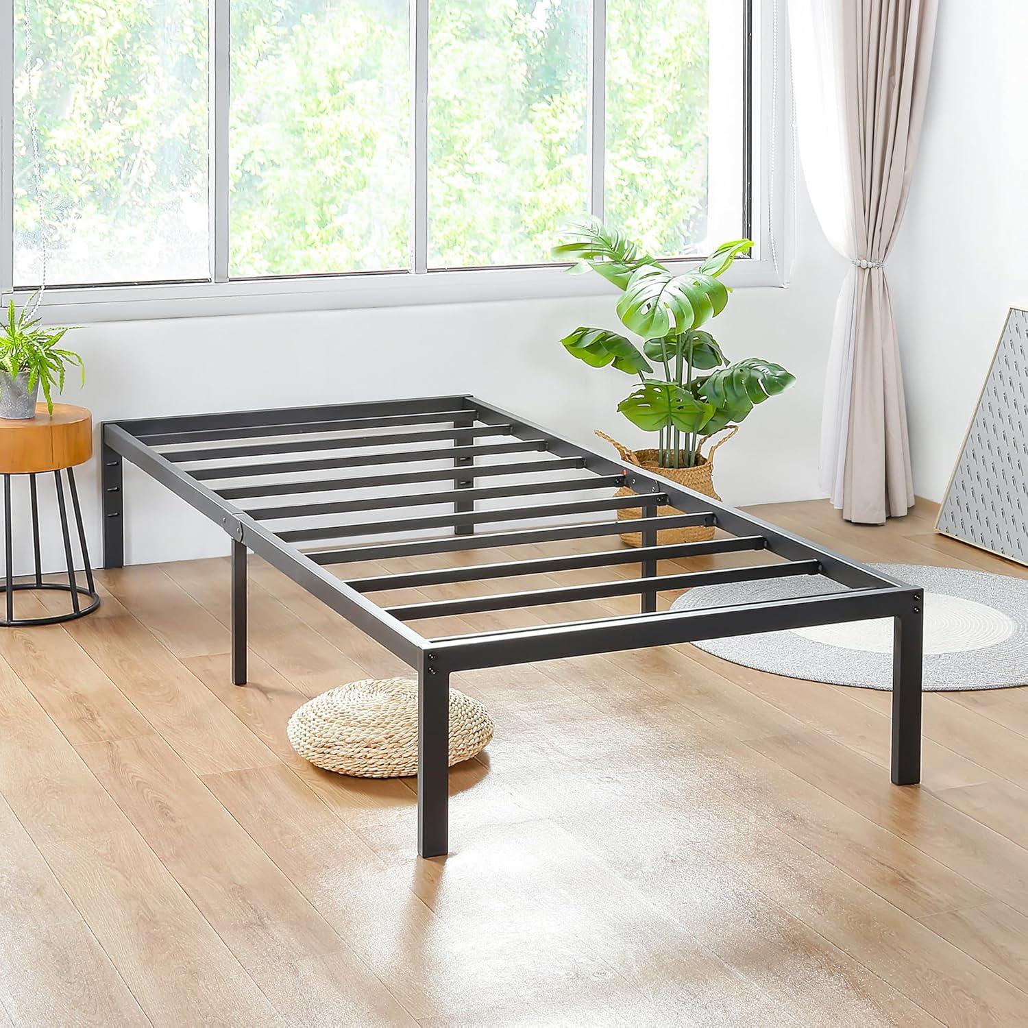 PrimaSleep Platform 14 inch Dura Metal Steel Slate Bed Frame/Noise Free, Twin, Black