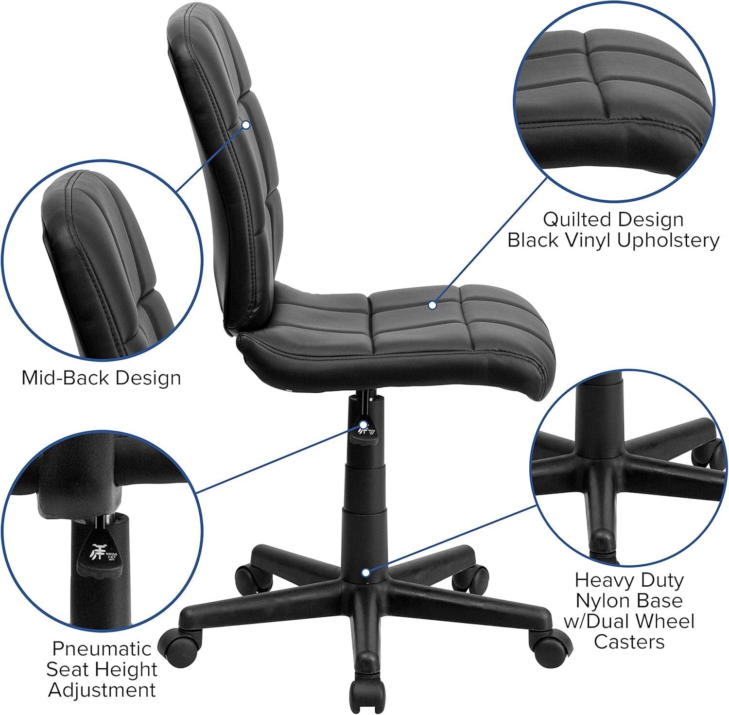 Flash Furniture Clayton Mid-Back Tufted Vinyl Upholstered Swivel Desk Chair with Padded Seat, Black