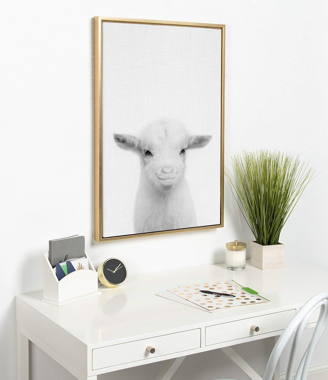23" x 33" Sylvie Baby Goat Framed Canvas by Simon Te Tai Gold - Kate & Laurel All Things Decor: Modern Style, Plastic Frame