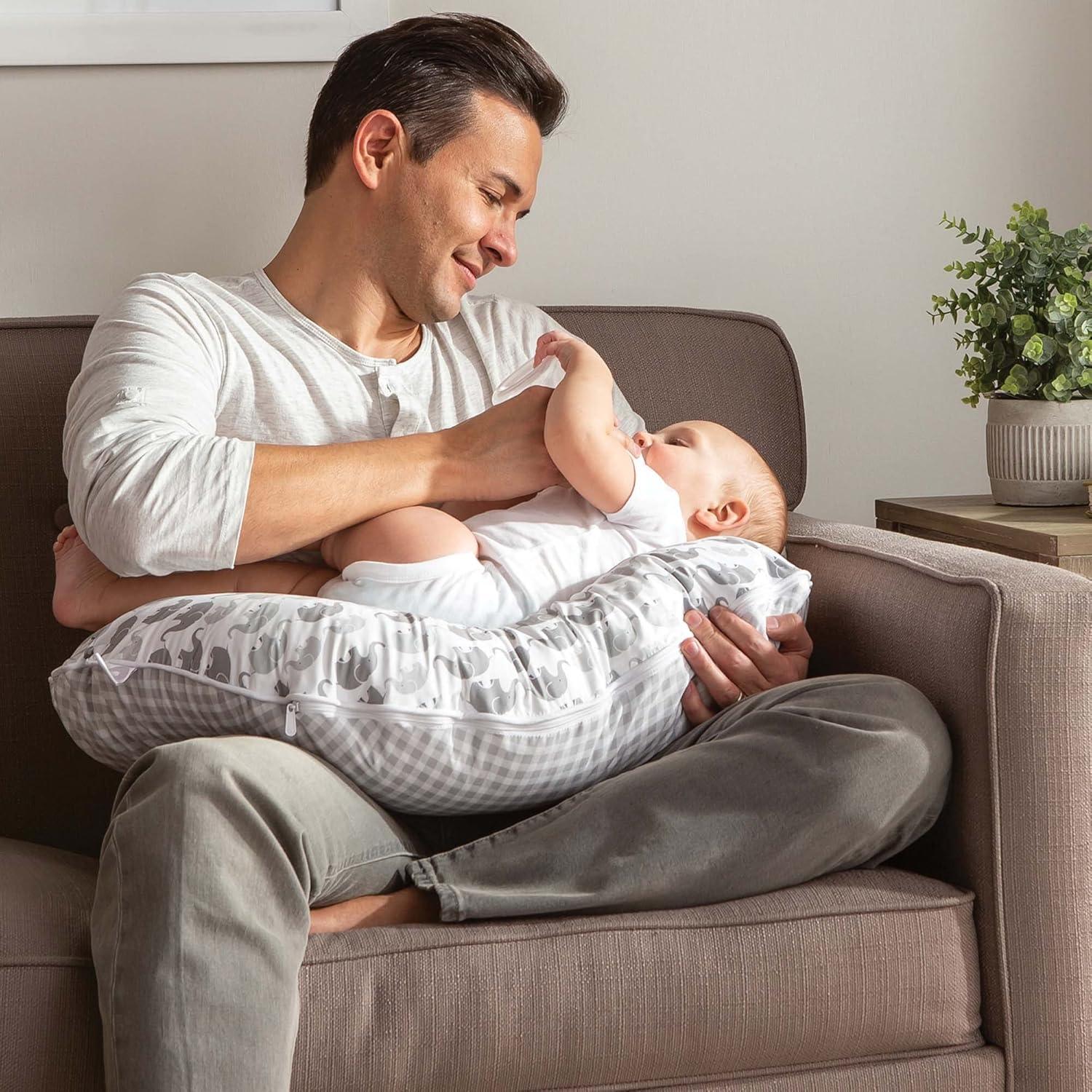 Boppy Nursing Pillow Cover, Premium Quick-Dry Fabric, Gray Elephants, Fits The Original Support Boppy Pillow for Breastfeeding and Bottle Feeding, Cover Only