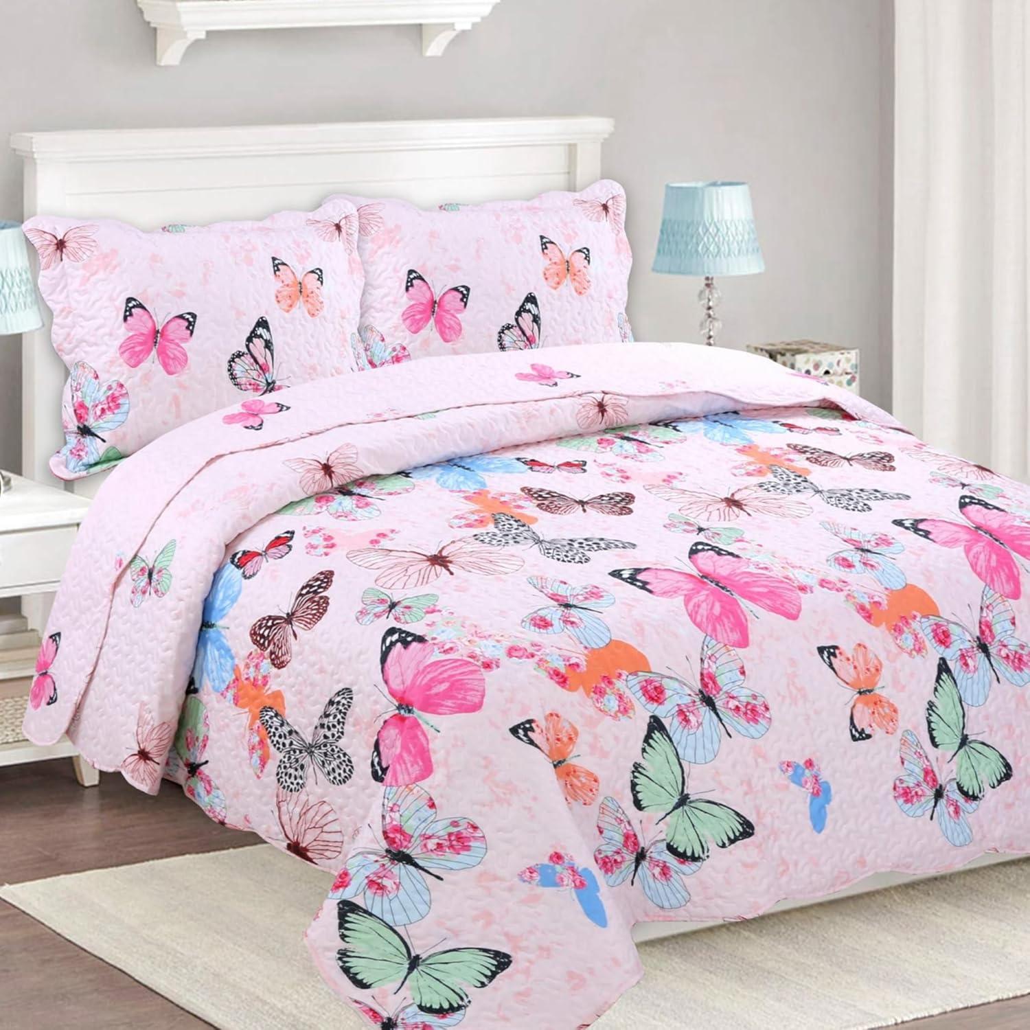 MarCielo Kids Butterfly Printed Quilts, Full/Queen - Soft Polyester, 3 Count