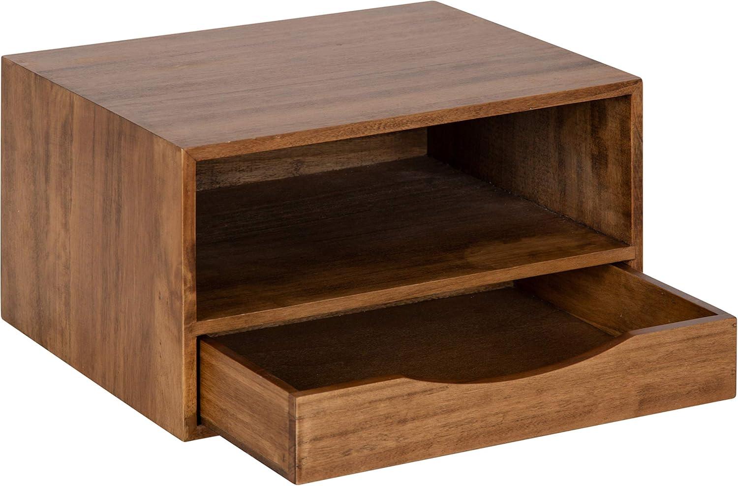 Kate & Laurel All Things Decor 12.5" x 10" x 7" Hutton Floating Wall Shelf with Drawer Rustic Brown: Wood Storage Display