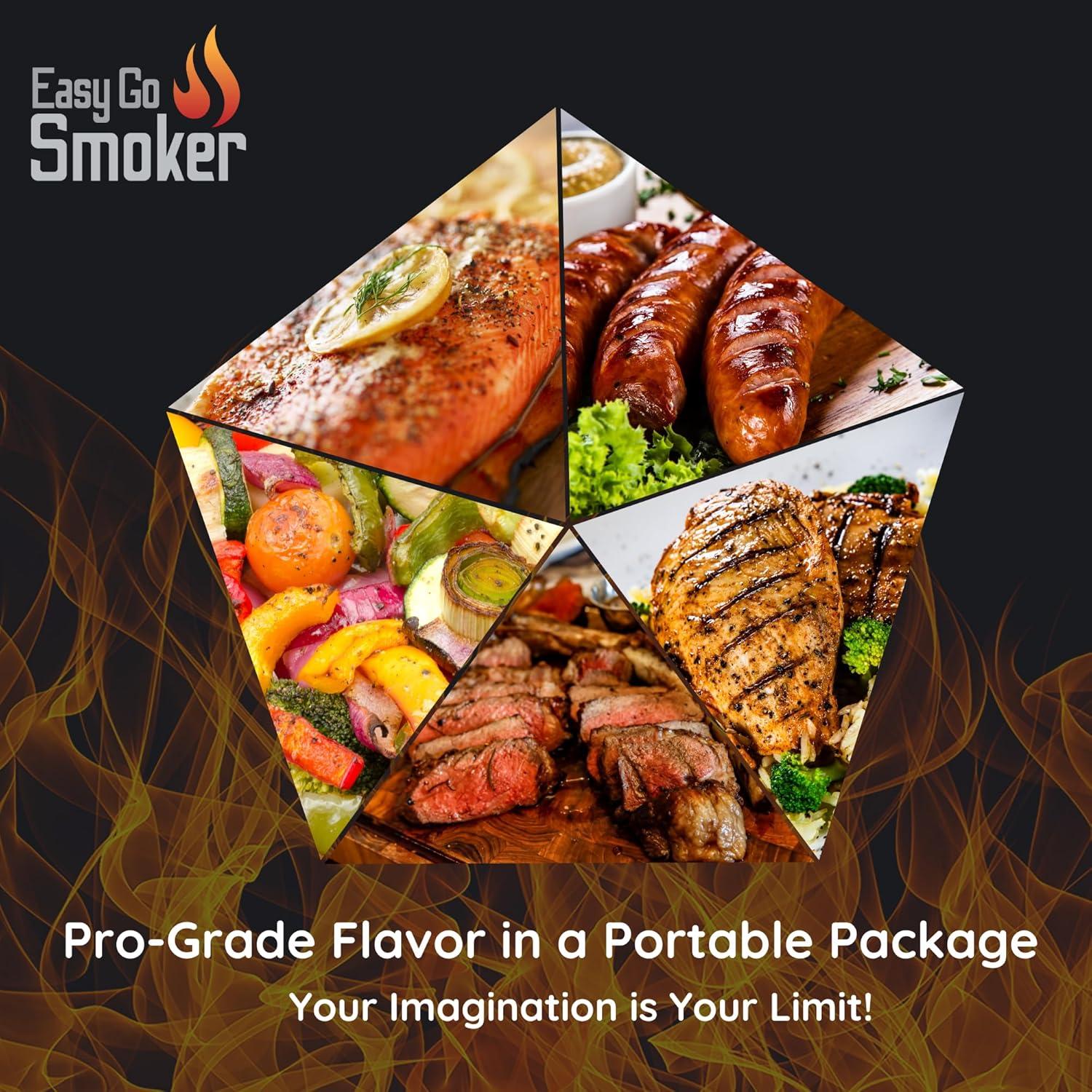 Foldable & Portable Vertical Pellet Smoker - 19.7” Meat Smoker for BBQ Grill, Outdoor Cooking, Camping & RV - Easy to Clean - Includes Carrier Bag, Spoon & Built-in Thermometer – EasyGoSmoker