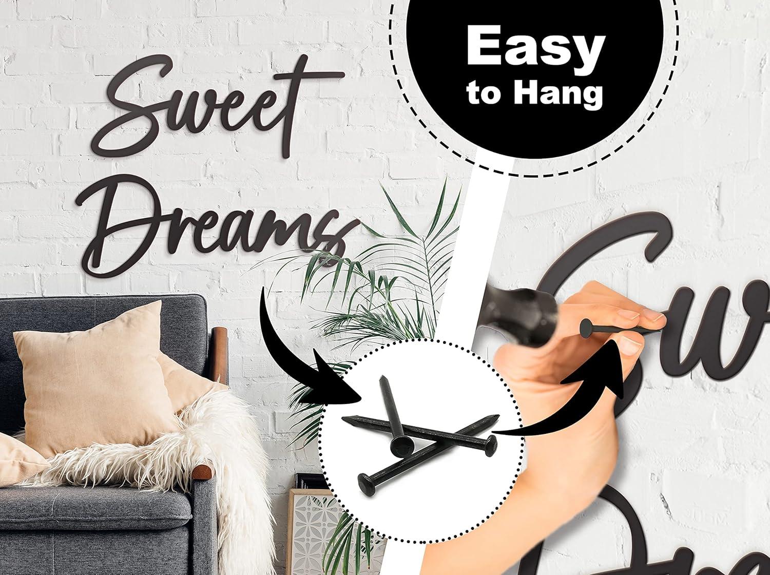 Vivegate Sweet Dreams Metal Sign Wall Art Decor - 35"X8" Black Modern Sweet Dreams Farmhouse Signs for Hanging Above Bed Wall Decor for Bedroom