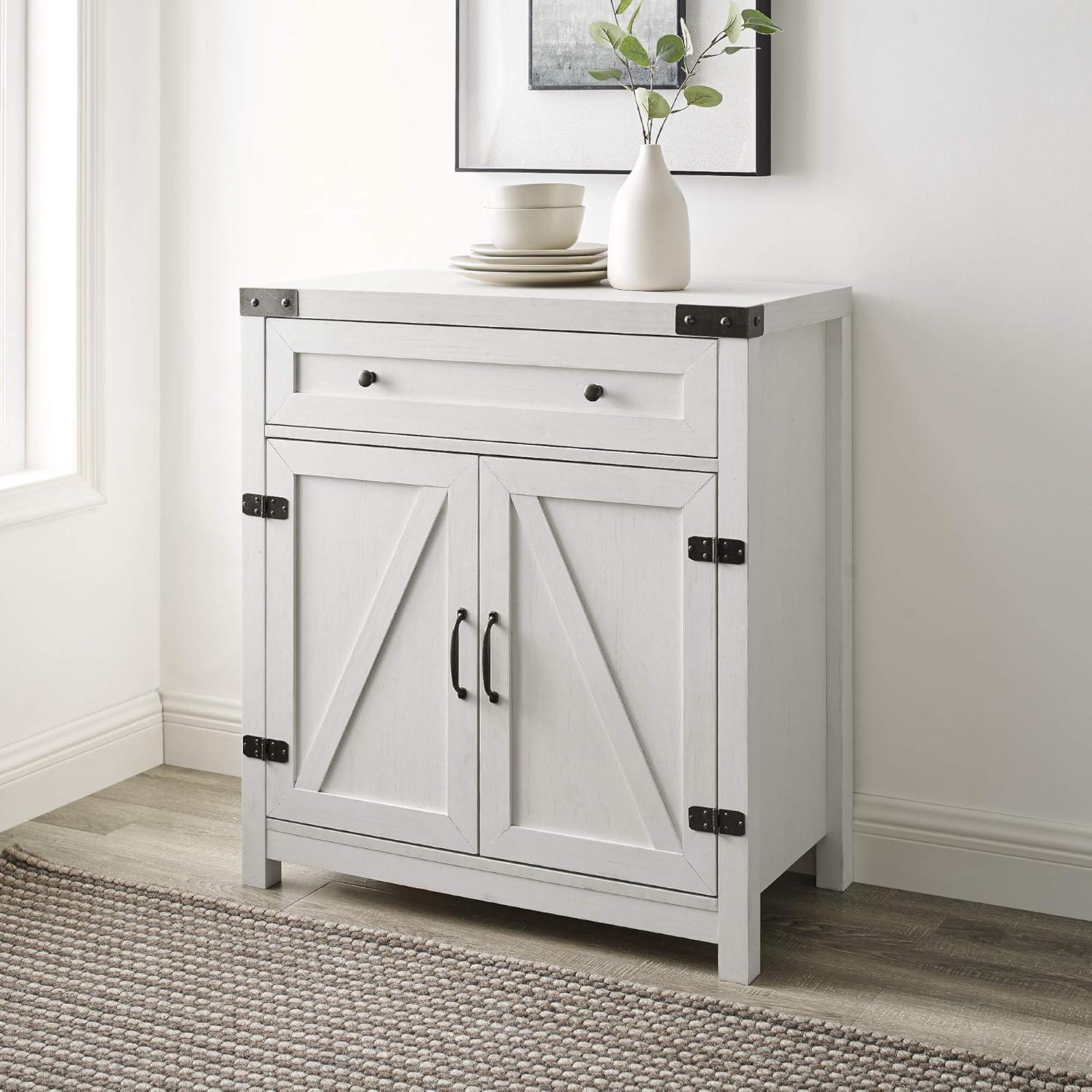 Walker Edison Modern Farmhouse 2 Barn Door Accent Cabinet, Brushed White