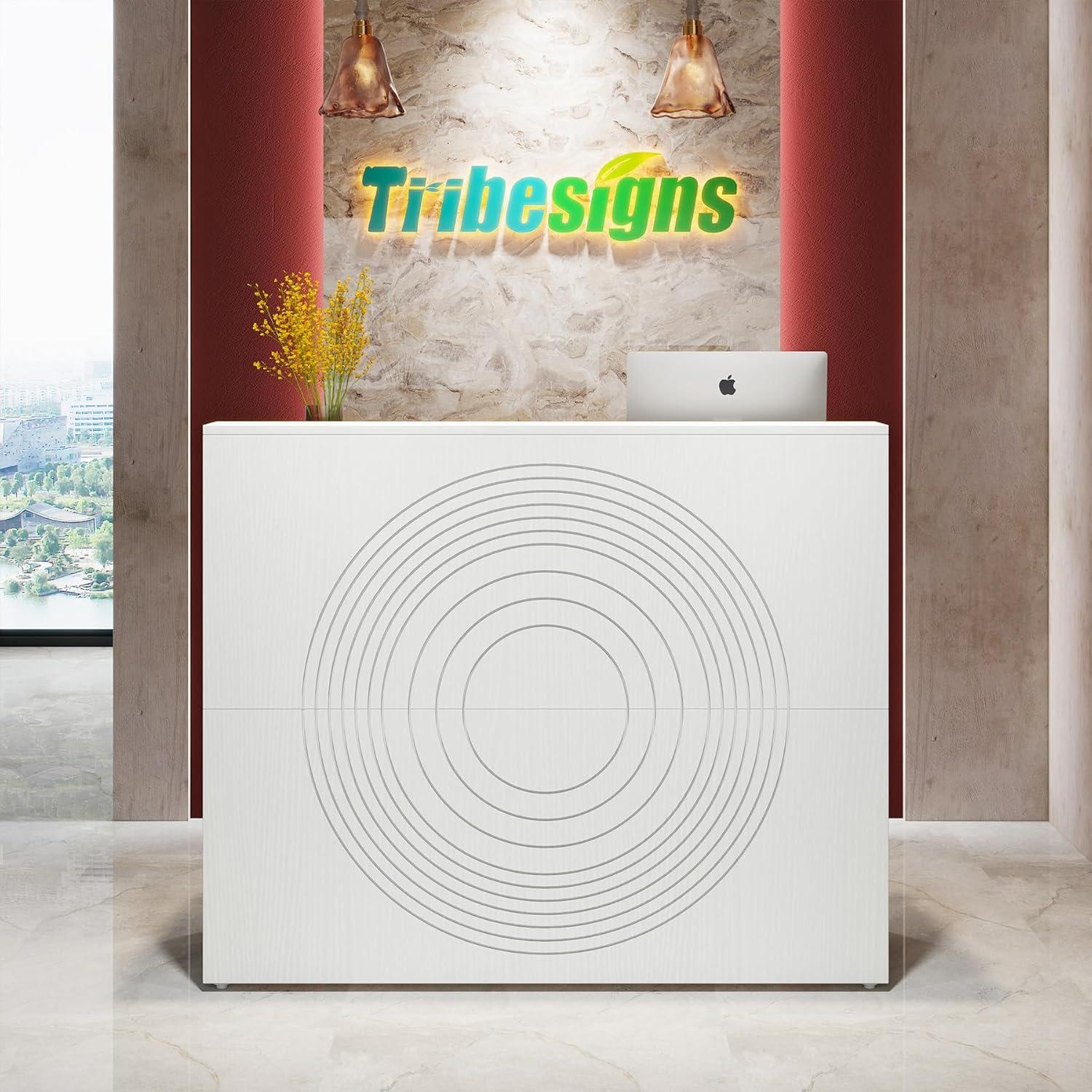 Tribesigns Modern Reception Desk, Front Counter Desk with Open Shelves, for Lobby, Beauty Salon, White
