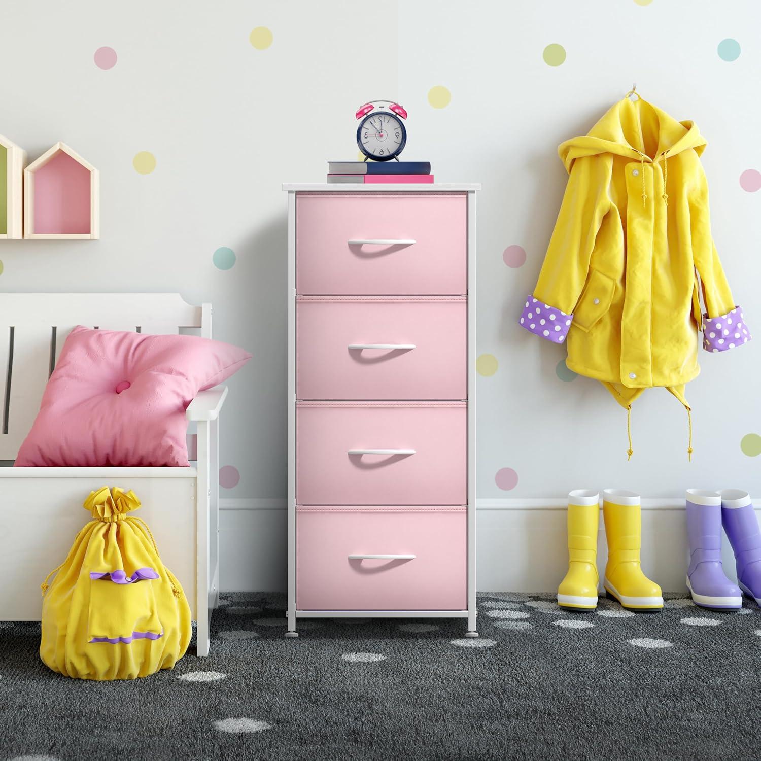 Sorbus Fabric Dresser for Kids Bedroom - Chest of 5 Drawers, Tall Storage Tower, Clothing Organizer, for Closet, for Playroom, for Nursery, Steel Frame, Fabric Bins - Wood Handle (Pink)