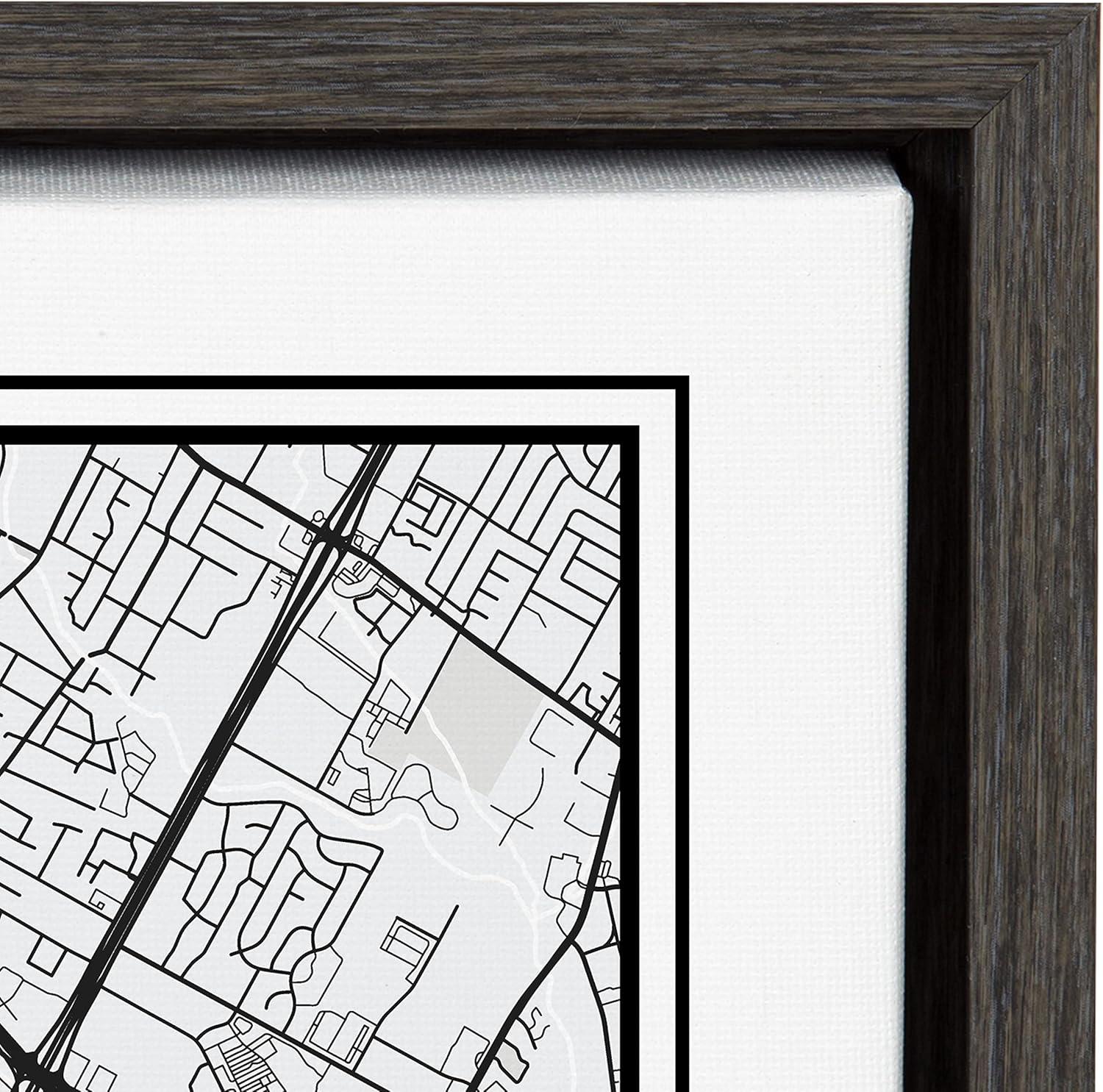 Austin Modern Map Framed Canvas Wall Art, 18x24, Dark Gray