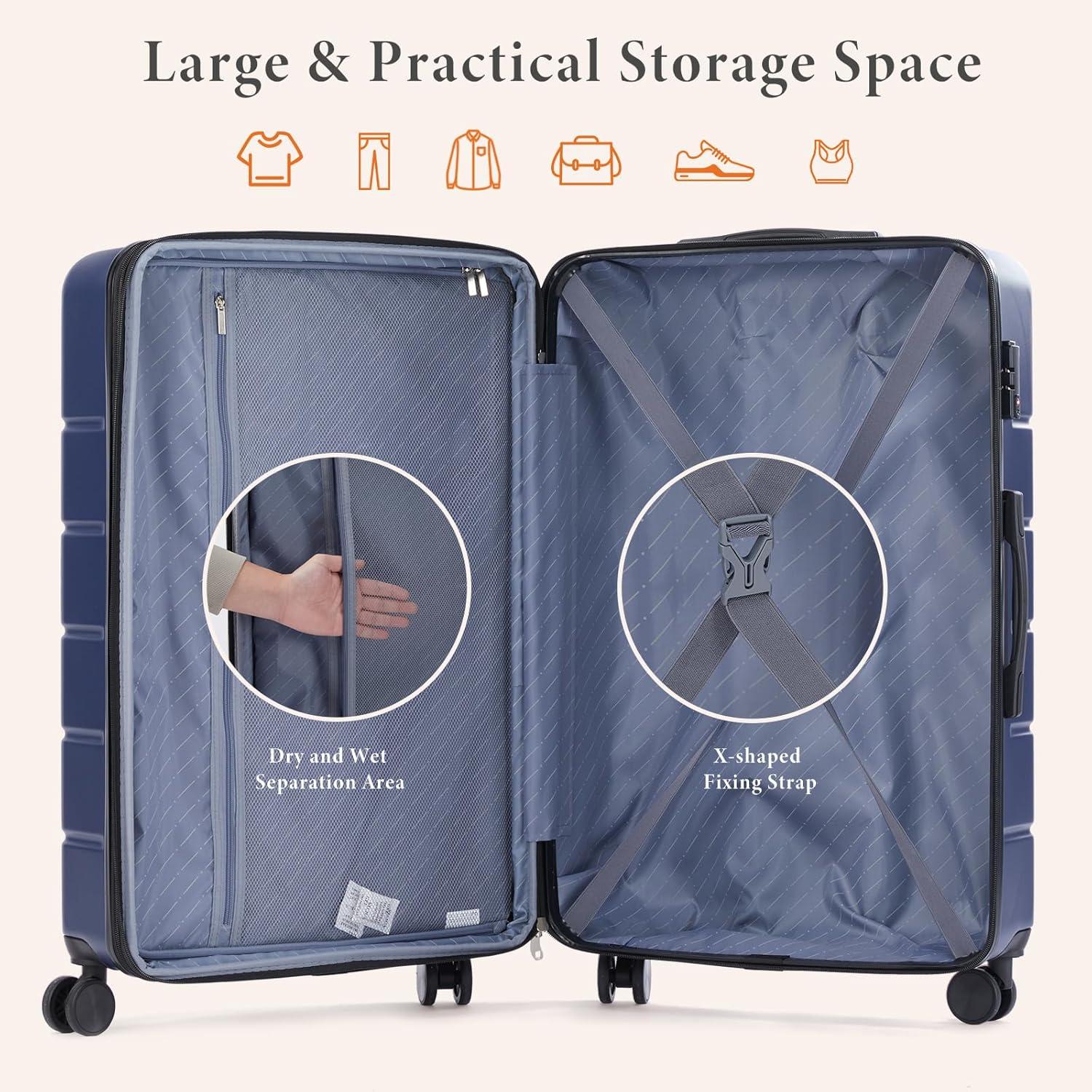 Smugdesk.com 3-Piece Luggage Set, ABS Travel Suitcase Set with TSA lock