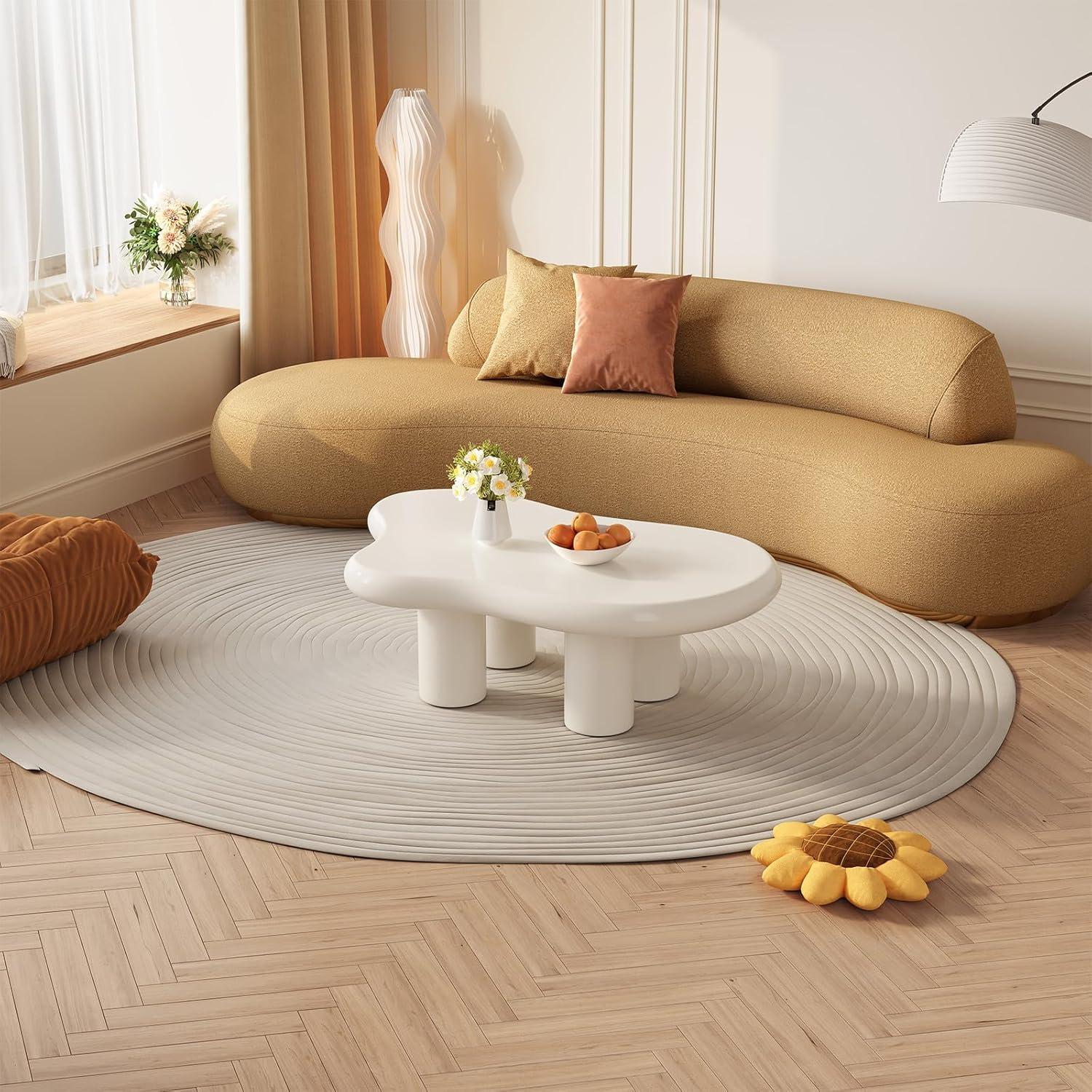 Guyii 41.02" Cream White Cloud Coffee Table, Irregular Coffee Table with 3 Legs for Living Room, Office
