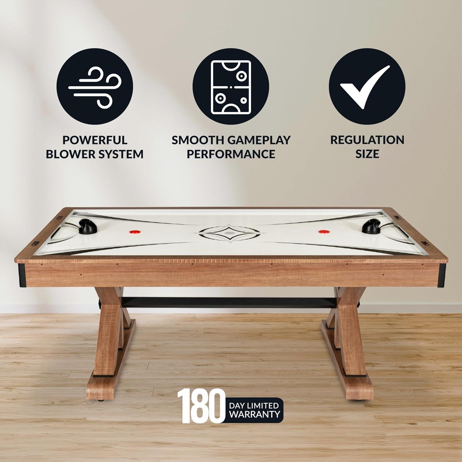 Hathaway Daulton 7 Ft Air Hockey Table for Family Game Room - With LED Scoring, Commercial-Grade Blower, X-Pattern Support Base, Ergonomic Strikers & Pucks - White Oak Finish