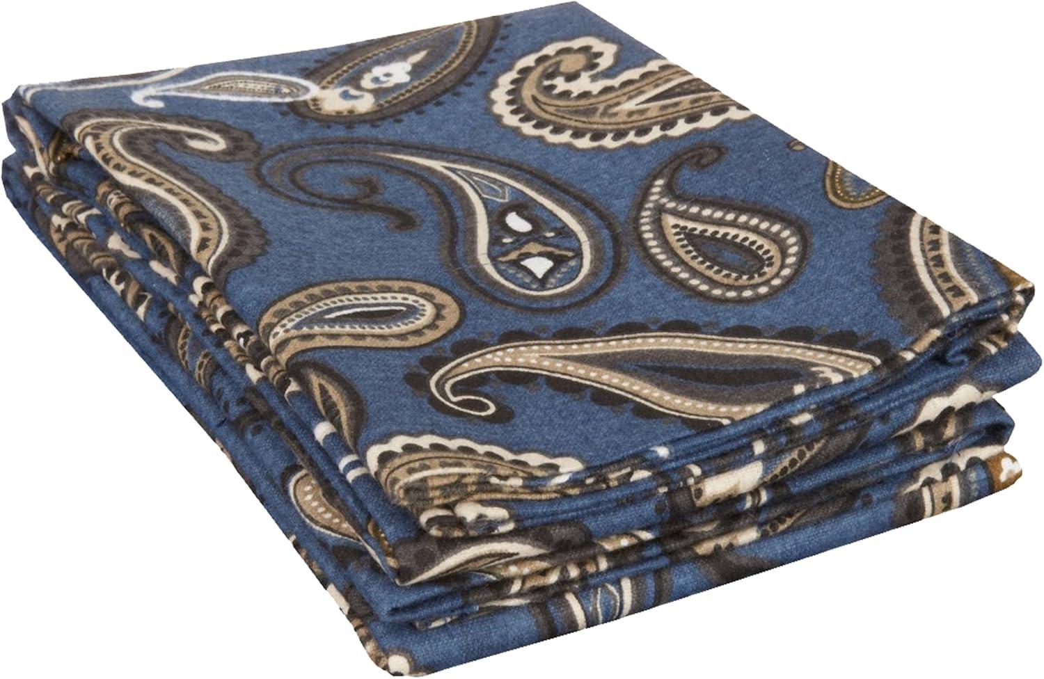 Impressions by Luxor Treasures FLASDPC PANB Cotton Flannel Standard Pillowcase Set Paisley, Navy Blue