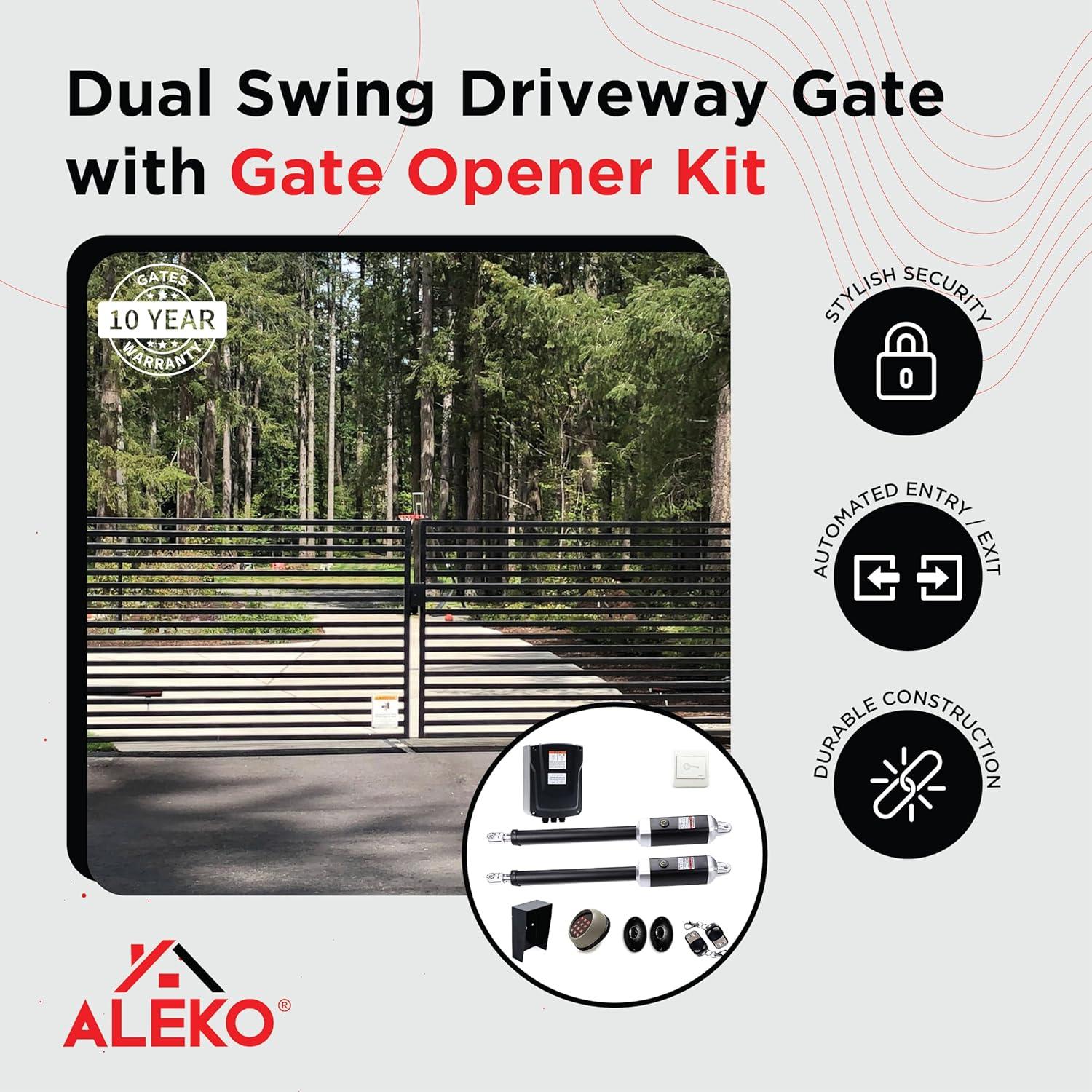 ALEKO Milan Style Dual Swing Steel Driveway Gate 14 feet Black with Gate Opener