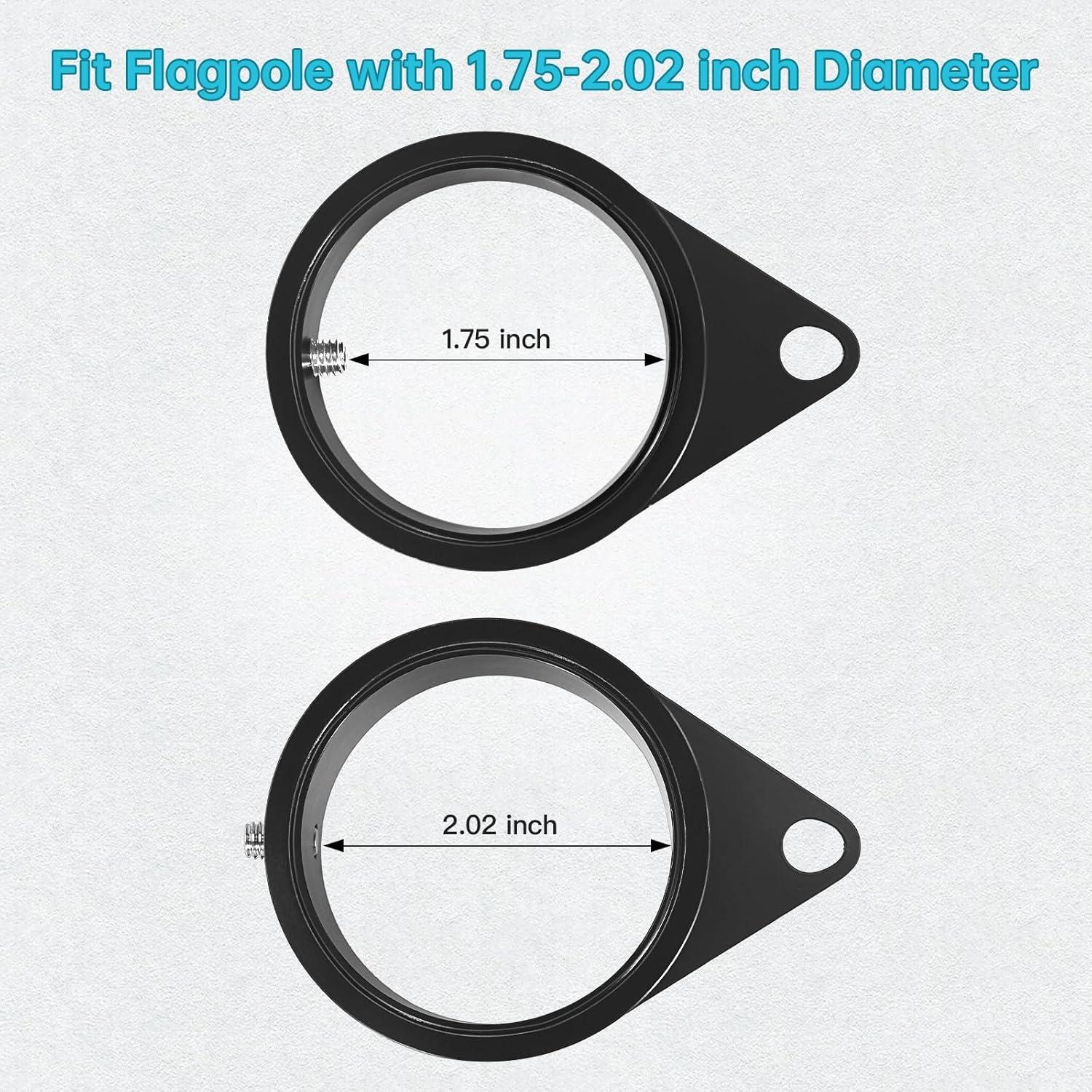 Black Aluminum 2-Inch Flagpole Rings with Carabiner, 2-Pack