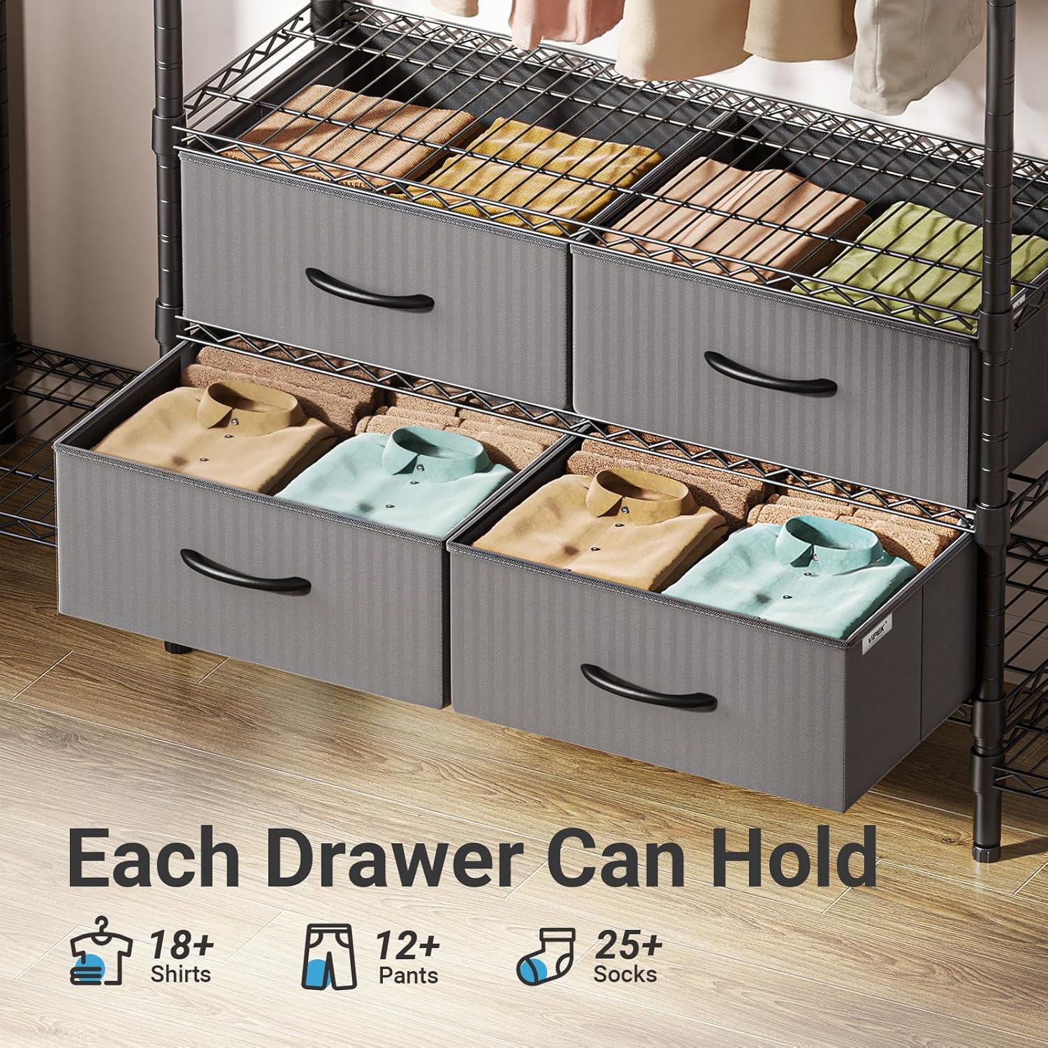 Metal Clothes Rack With 6 Shelves, 3 Hanging Rails And 4 Fabric Drawers, 56.7"L X 14.6"W X 70.9"H,