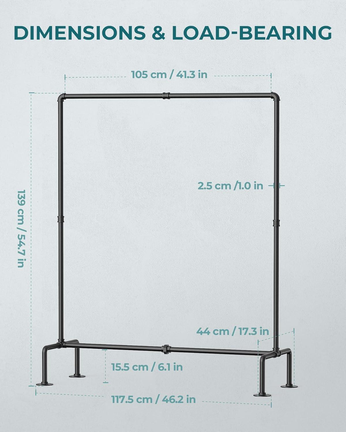 Black Industrial Pipe Freestanding Clothing Rack with Stable Feet