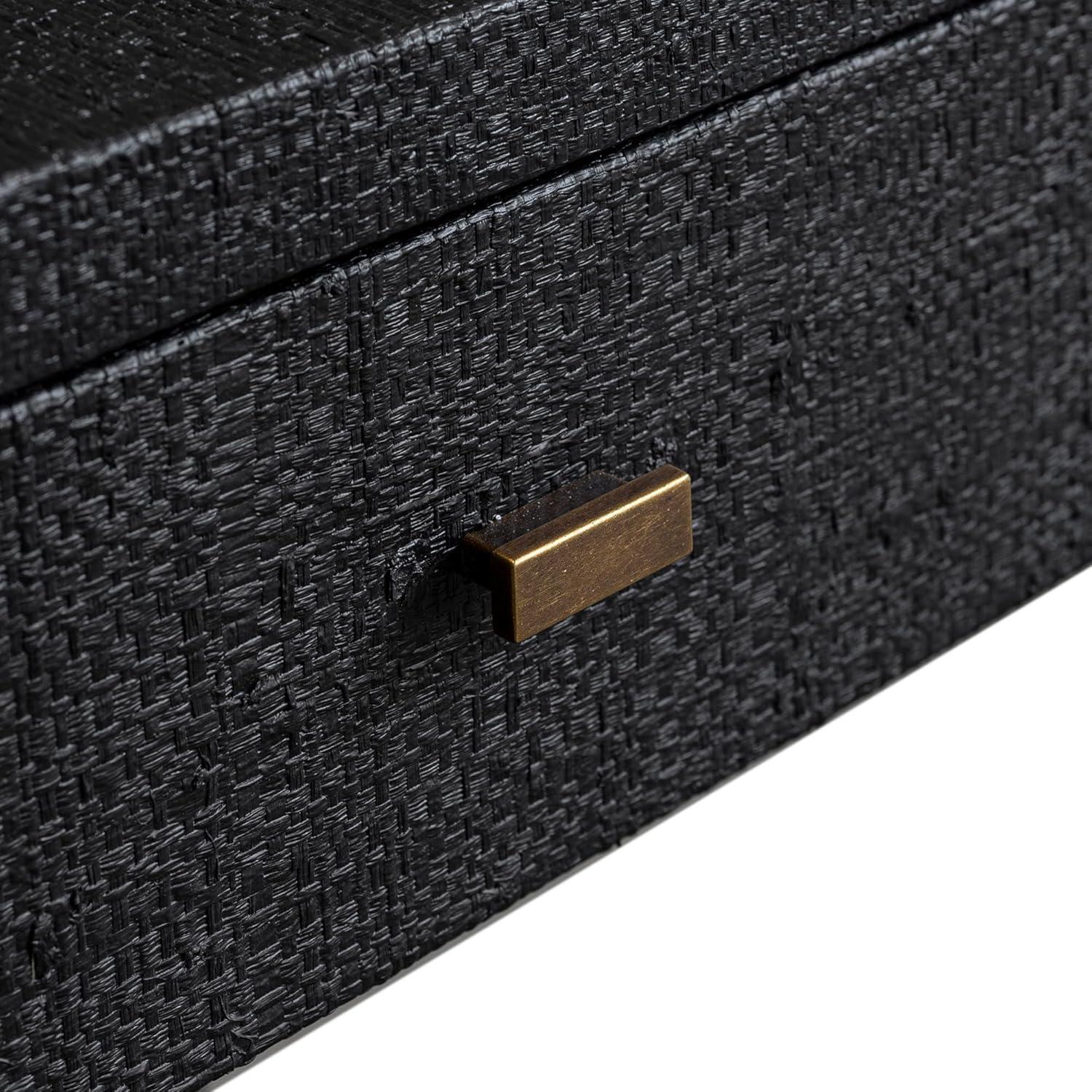 East at Main Indigo Road by Egypt Sherrod Gia Black Bedside Table with Drawer & Open Shelf – Modern Wood Nightstand for Bedroom Storage, Handcrafted Raffia Accent Table