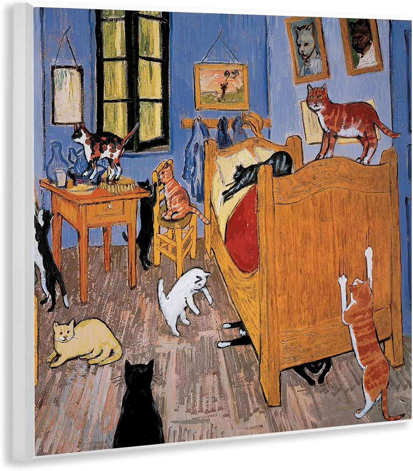 Stupell Industries Cats in Bedroom Classics Parody, 12" x 12"