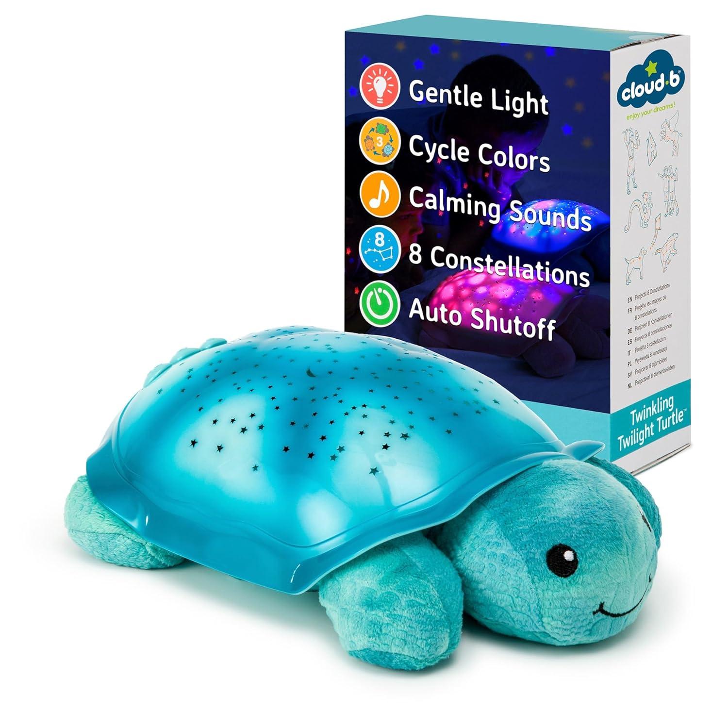 Aqua Plush Turtle Night Light with Star Projector and Soothing Sounds