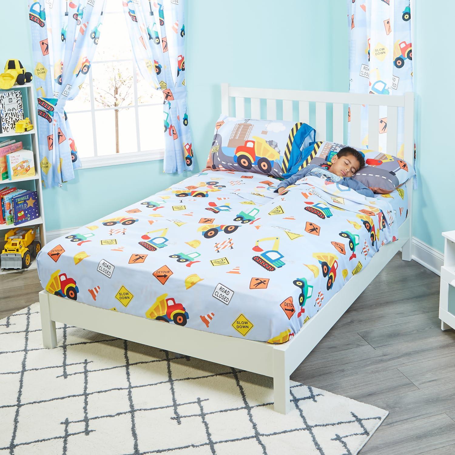 EVERYDAY KIDS Under Construction Twin Size Bed Sheet Set  3-Piece Twin Size Sheets Set Includes Flat Sheet, Fitted Sheet and Pillowcase