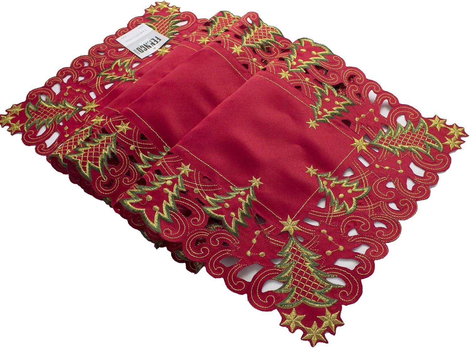 Fennco Styles Pandora Collection Holiday Christmas Tree Tablecloth - 2 Colors (Red, 16"x68" Table Runner)