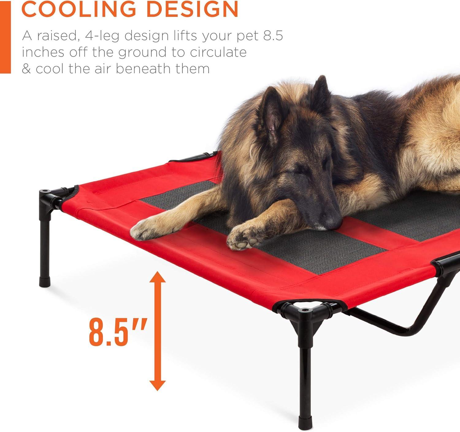 Best Choice Products 48in Elevated Cooling Dog Bed, Outdoor Raised Mesh Pet Cot w/ Removable Canopy, Carrying Bag - Red