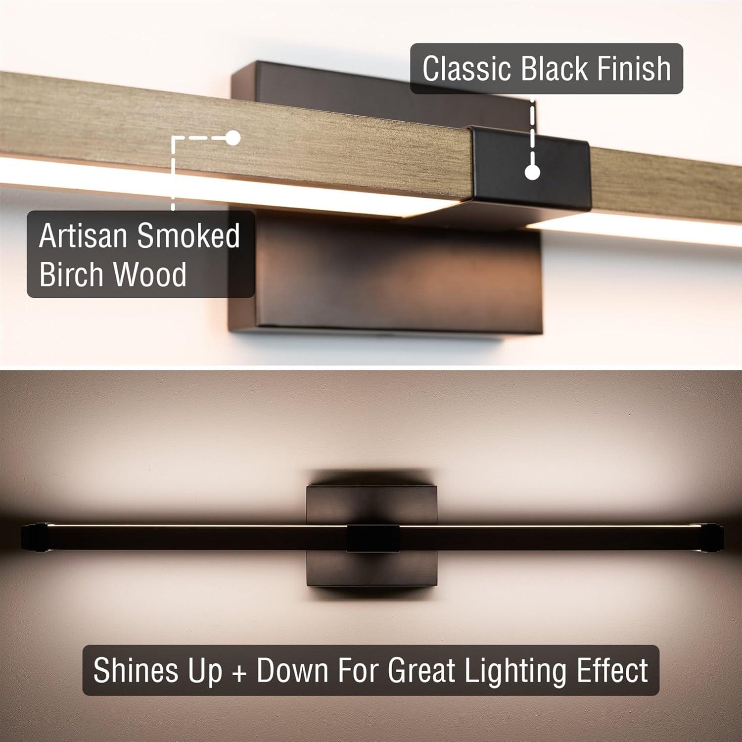 Kira Home Felix 34" Integrated LED (45W) / Bathroom Light, Linear Design, 3000k Light, Black + Smoked Birch Style Wood