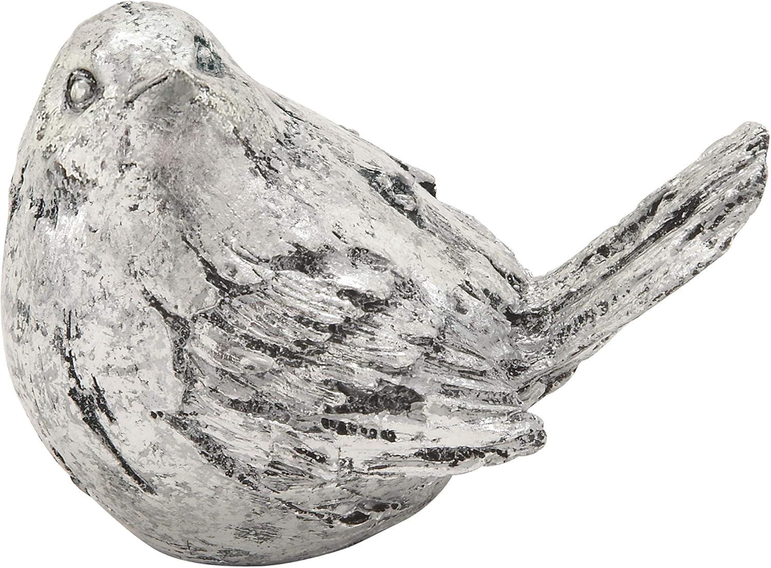 8"W, 6"H Silver Polystone Bird Sculpture, by DecMode (2 Count)