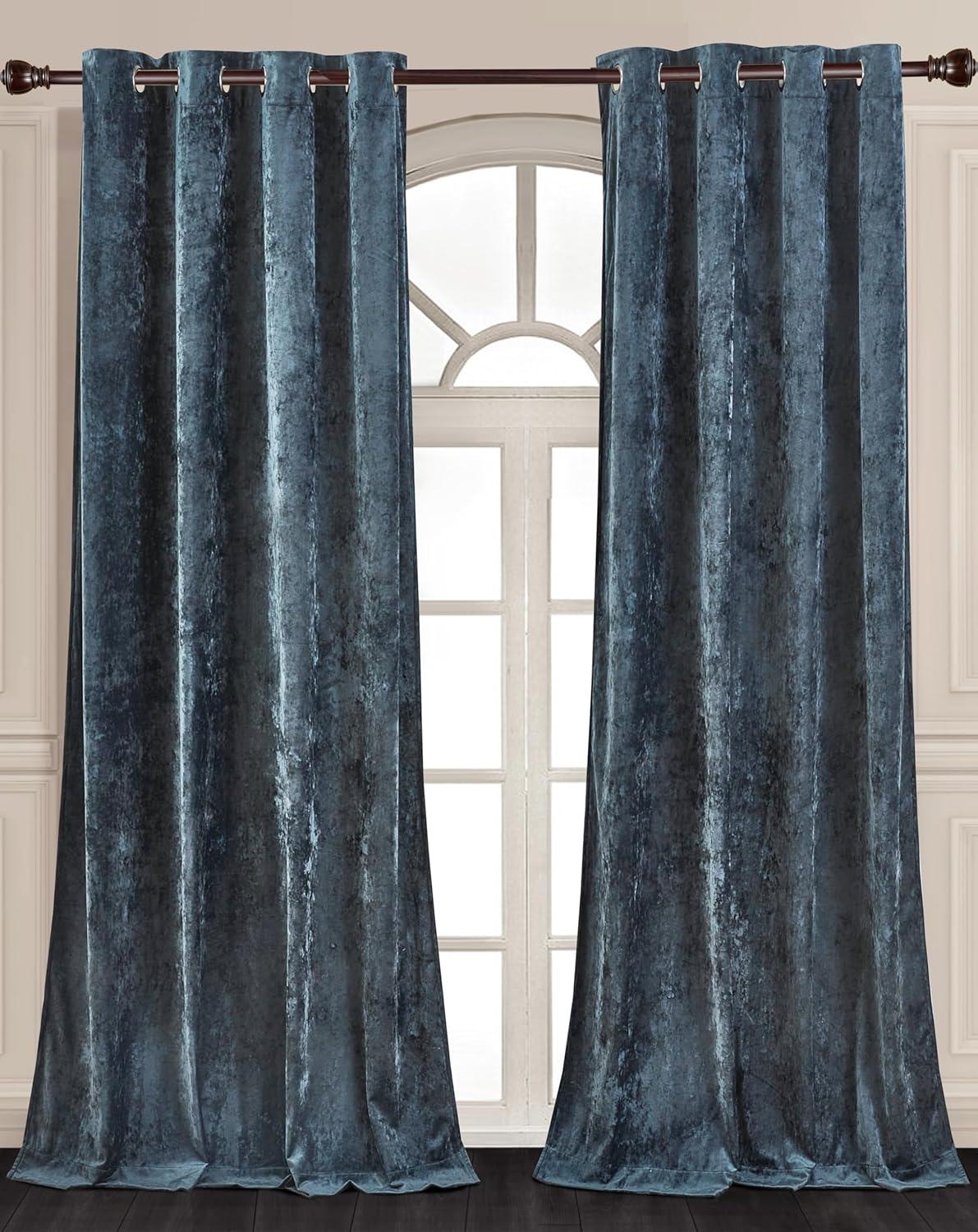 Storm Blue Velvet Room-Darkening Grommet Window Panels, 100 x 84