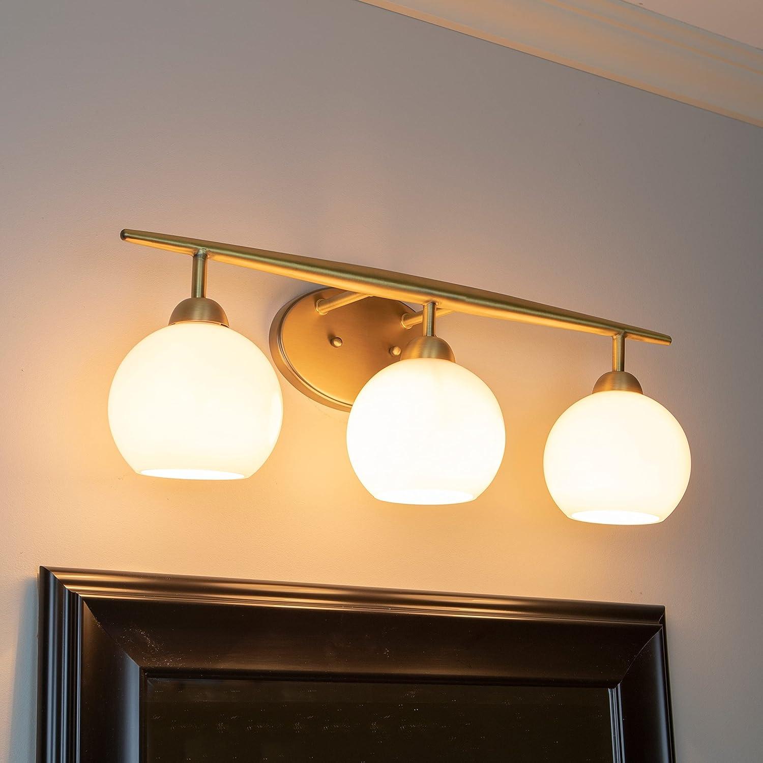 YORI WL1157 Michael Milk Glass 3 Vanity Light, 24x9x6.75, Gold