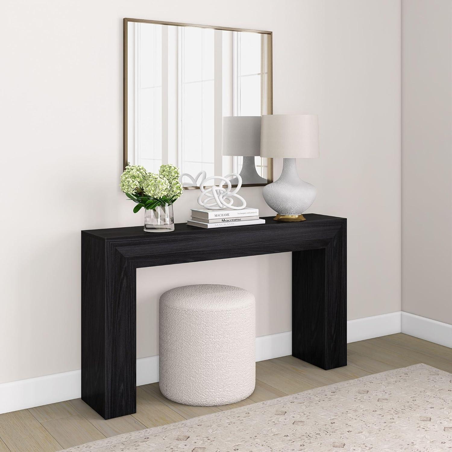 56 Inch Black Solid Wood Console Table with Storage