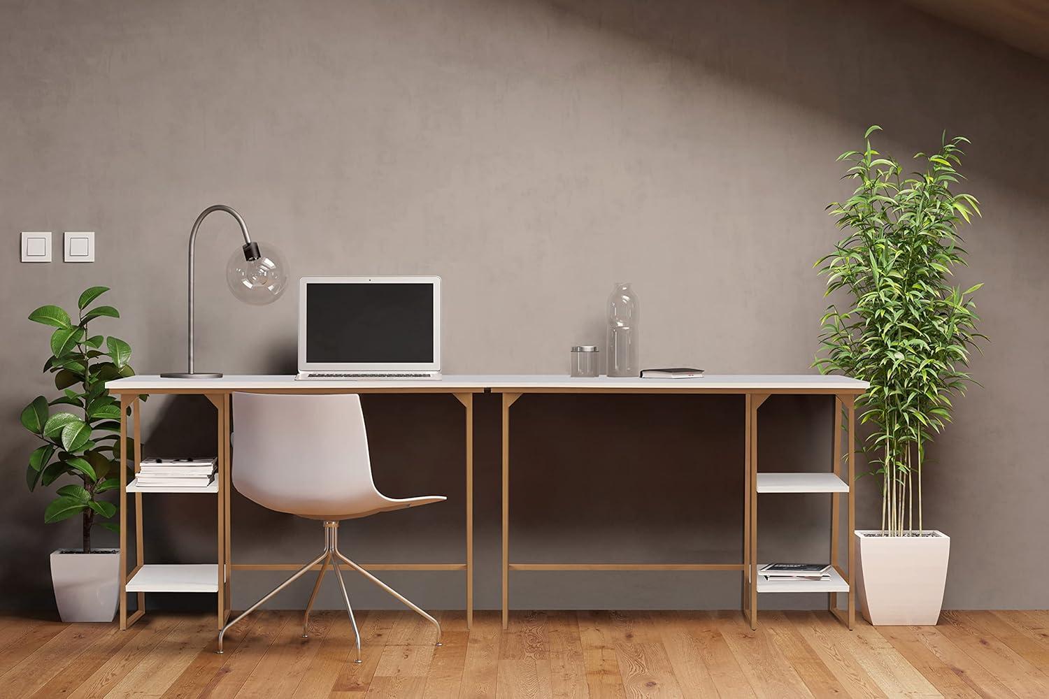 White and Gold Reversible Stepped Tier Shelf Desk