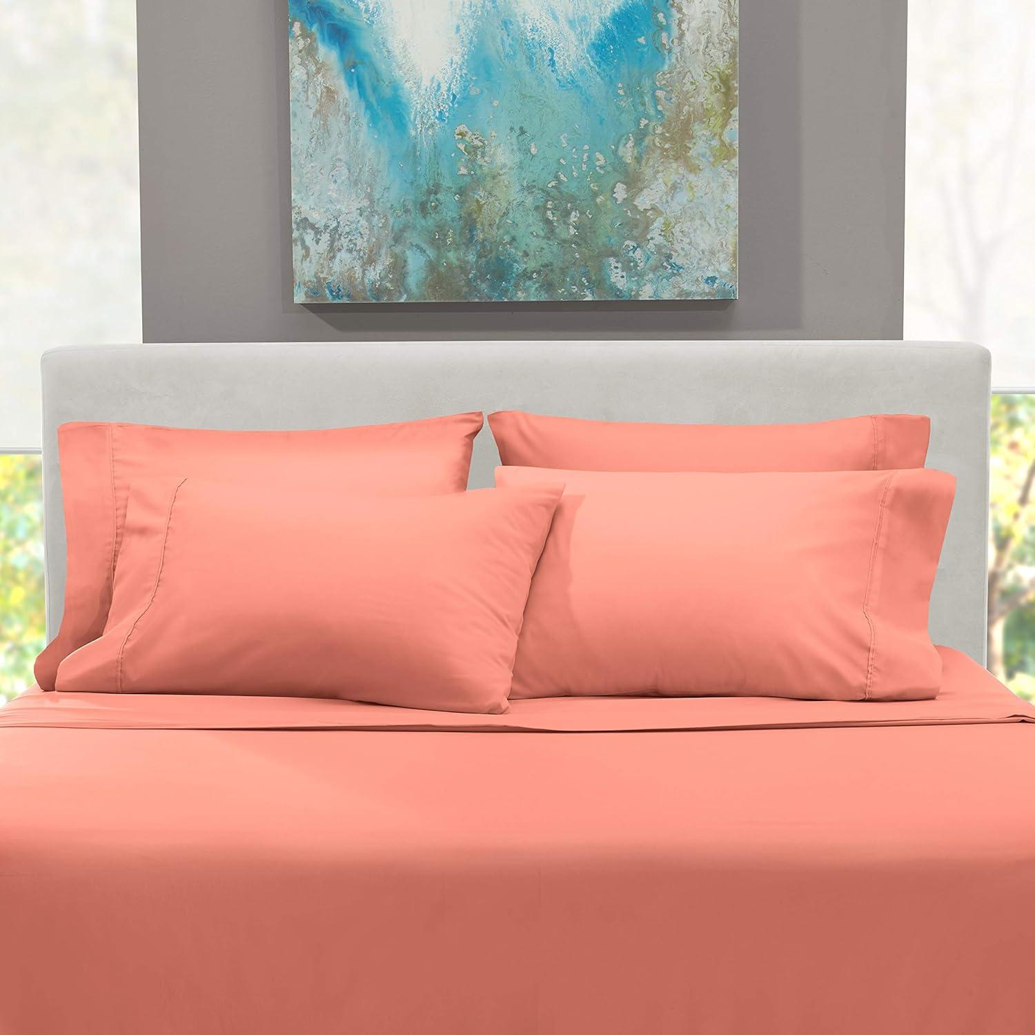 Extra Deep Pocket 6 Piece Bed Sheet Set – Super Deep Fitted Sheet Fits Mattress from 18-24 inces Depth – Double Brushed Microfiber Sheets with 4 Pillow Cases, Queen, Misty Rose