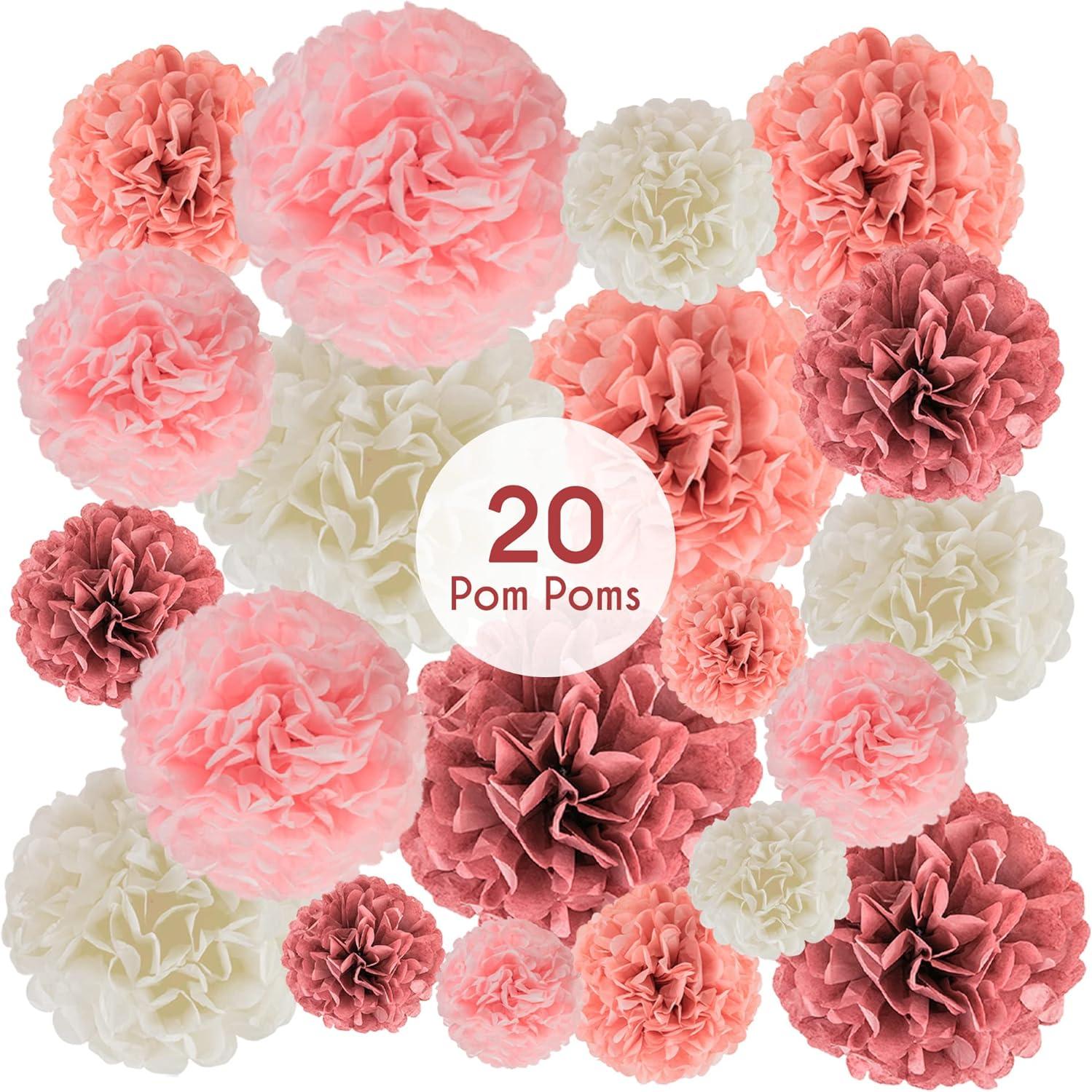 EpiqueOne 20-Piece Blush Pink and Cream Tissue Paper Pom Poms Kit