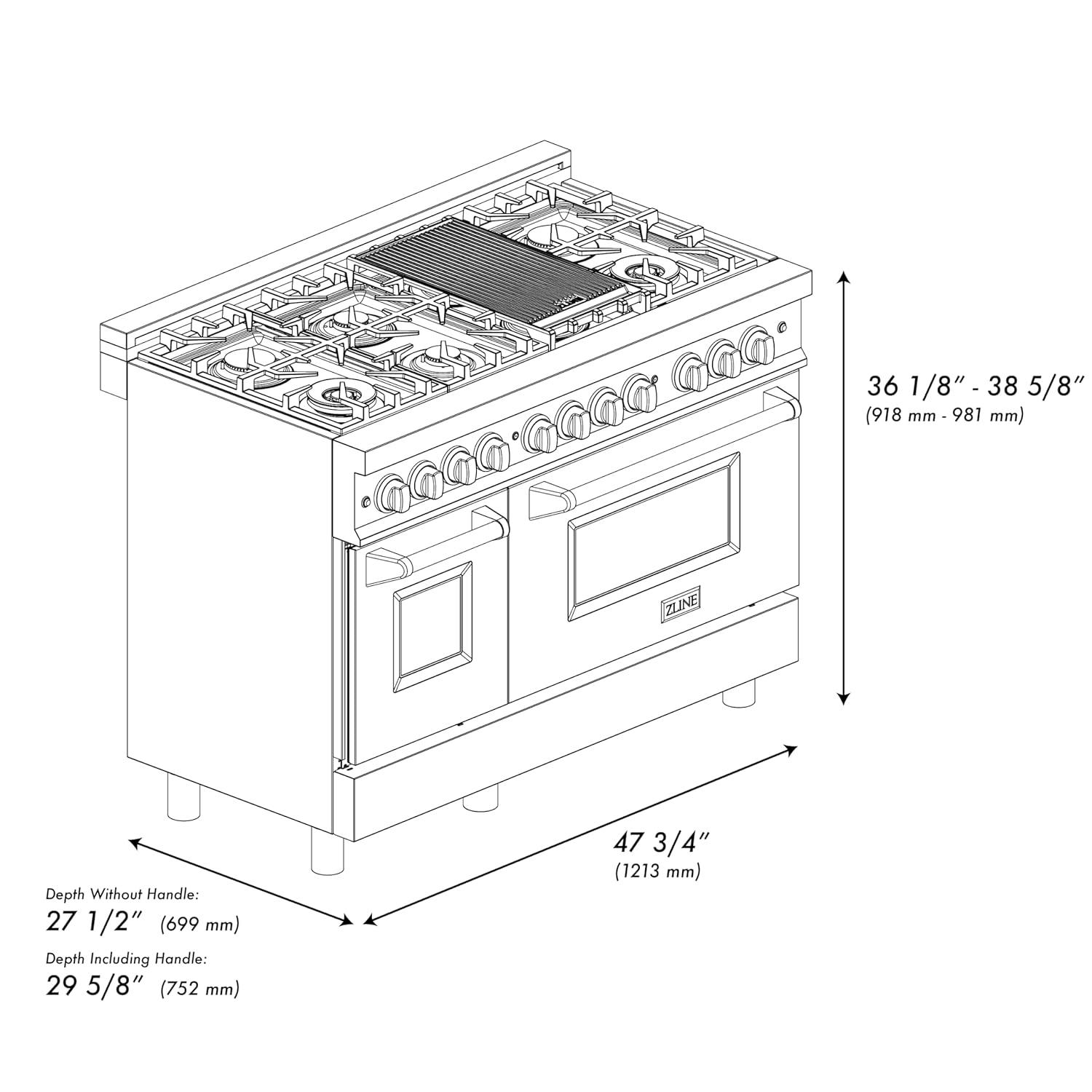ZLINE 48 in. Legacy Dual Fuel Range w/ 7 Burner Cooktop & 2 Ovens w/ Doors