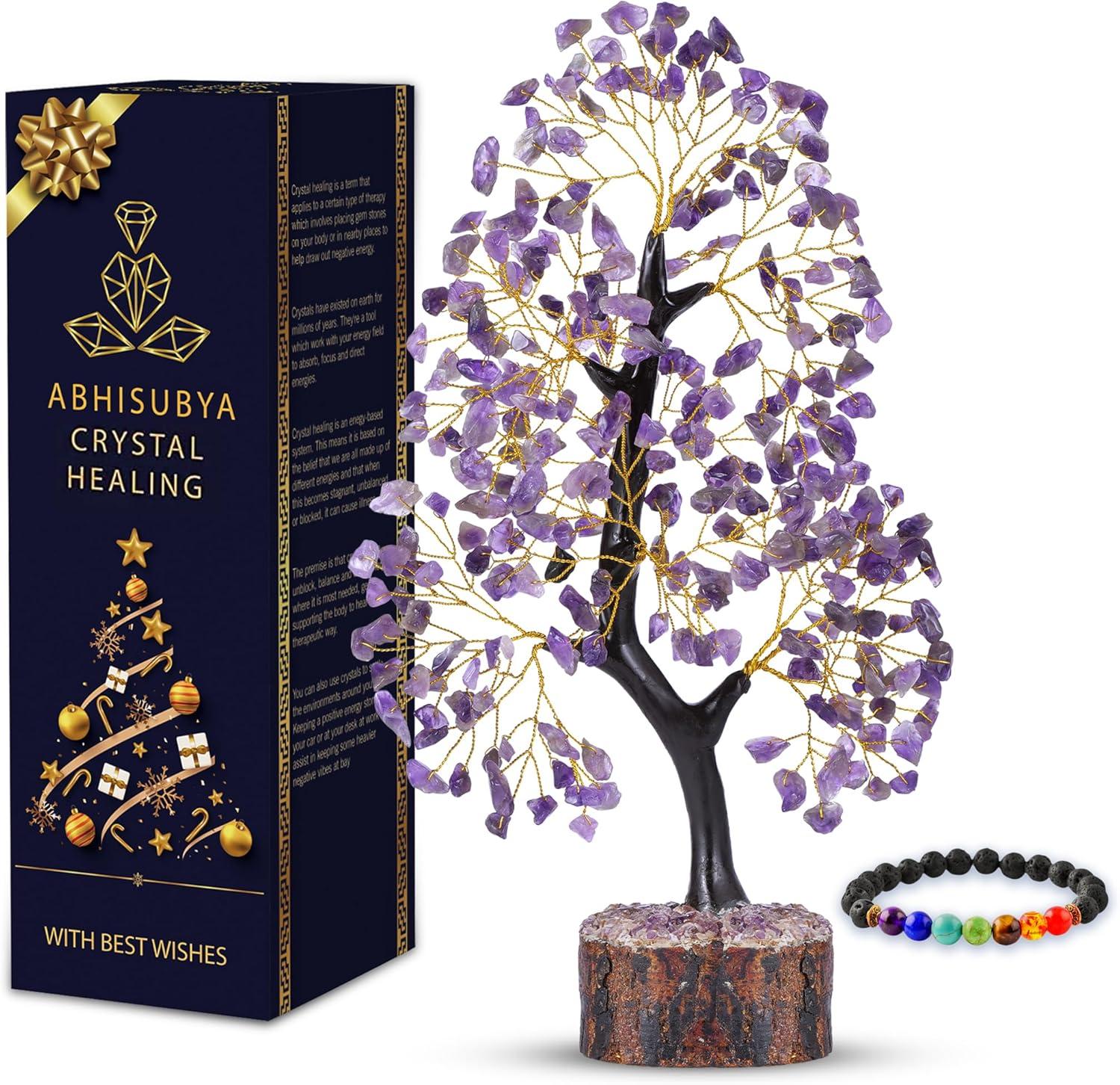 Amethyst Chakra Tree of Life - Crystal Tree for Positive Energy, Feng Shui Decor - Handmade Gemstone Tree, Good Luck Money Bonsai, Purple Healing Crystals, Meditation Stone, Spiritual Mystical Gift