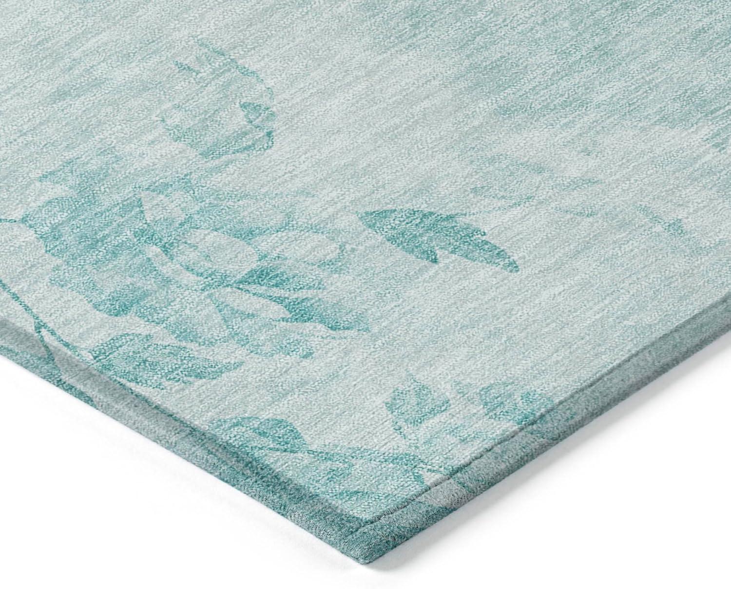 Aqua Floral Synthetic Indoor/Outdoor Washable Area Rug 2'6" x 3'10"