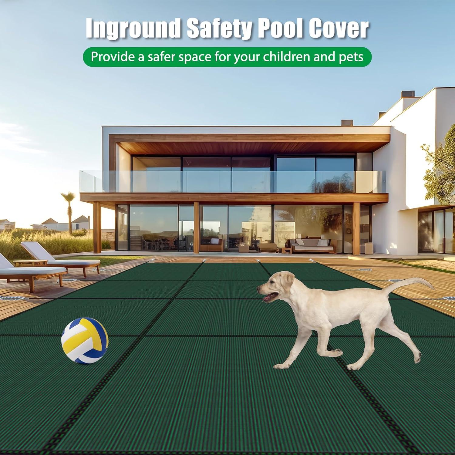 Green Rectangular Mesh In-Ground Pool Safety Cover 16x30 ft