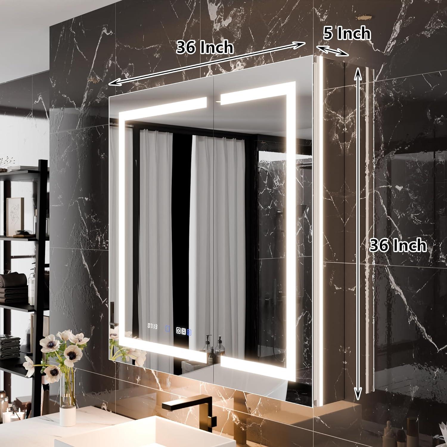 MEDUNJESS 72''x36'' Surface or Recessed Mount LED Medicine Cabinet with Mirror and Defogger 3 doors Medicine Cabinet