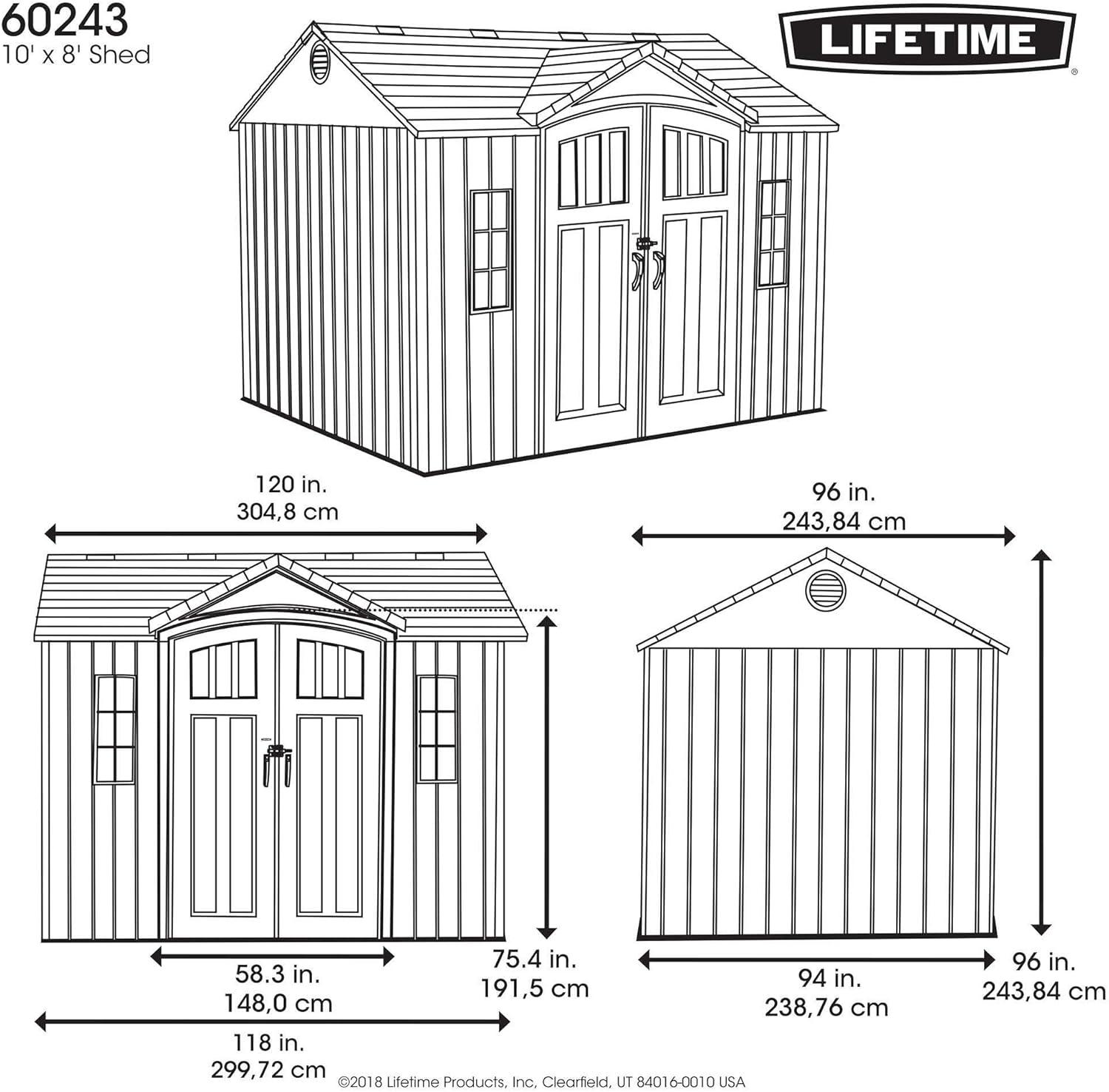 Gray 8' x 10' Polyethylene Storage Shed with Shelving and Windows