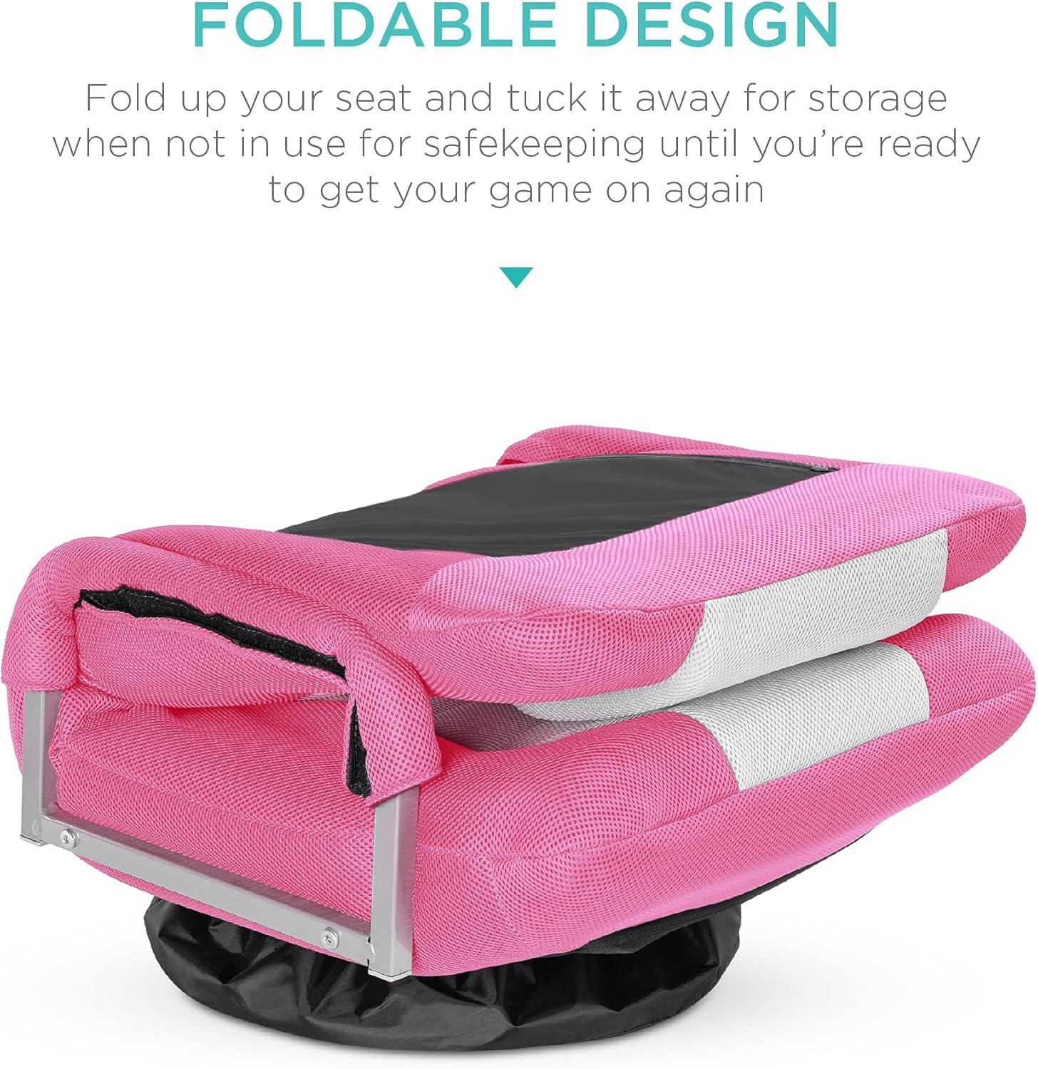 Best Choice Products 360-Degree Swivel Gaming Floor Chair w/ Armrest Handles, Foldable Adjustable Backrest - Pink/White