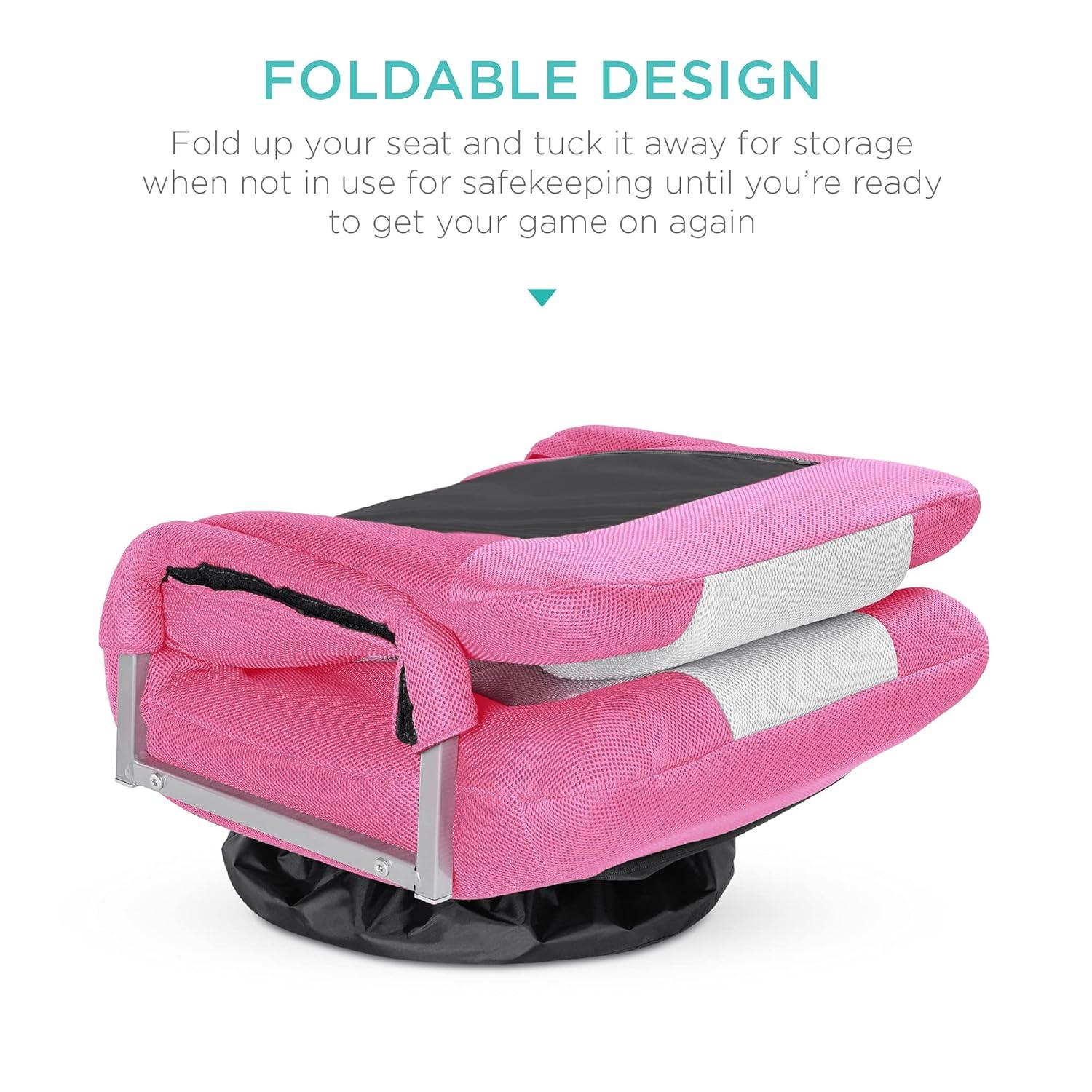 Best Choice Products 360-Degree Swivel Gaming Floor Chair w/ Armrest Handles, Foldable Adjustable Backrest - Pink/White