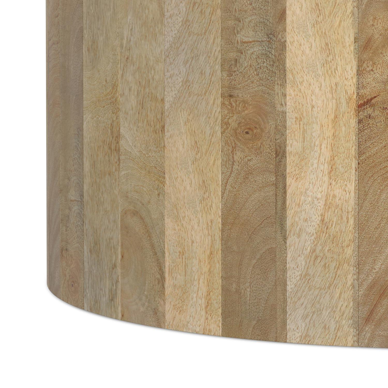 Simpli Home Millbury 36"W Solid Mango Wood Contemporary Round Drum Coffee Table, Fully Assembled