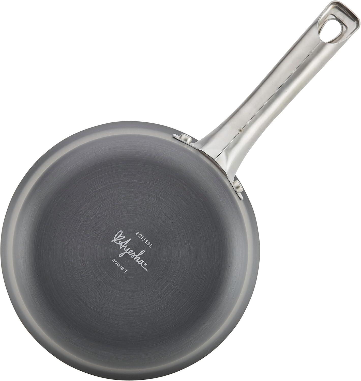 Ayesha Curry Home Collection Hard-Anodized Nonstick Sauce Pan with Lid, 2-Quart, Gray