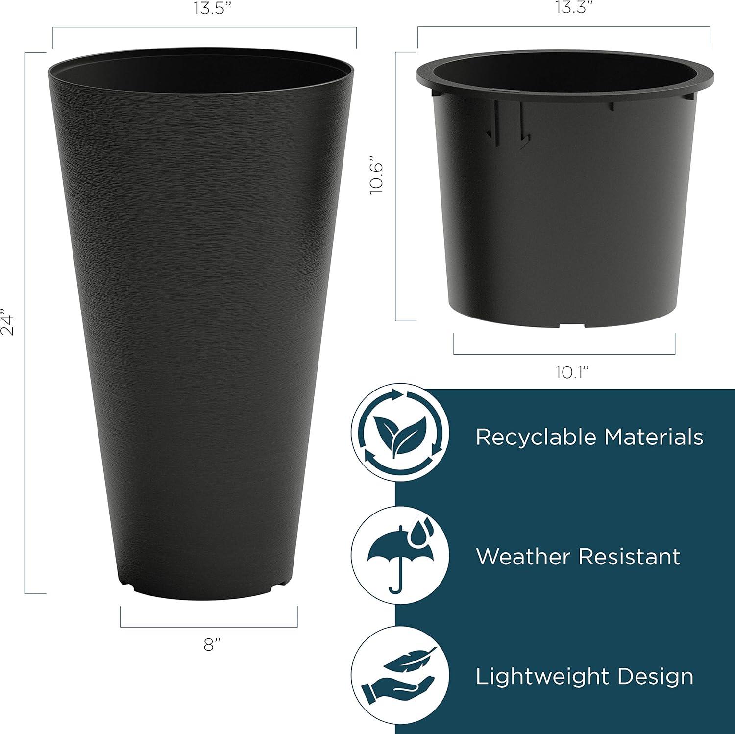 Set of 2 Tall Black Plastic Indoor/Outdoor Planters