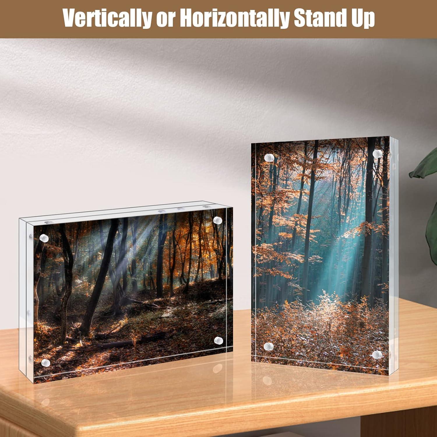 Brayden Studio® Egofine 5X7 Acrylic Frames 6 Pack, 20Mm Thicker Frameless Clear Picture Frames, Double Sided Magnetic Picture Frames, Free Standing Desktop Display