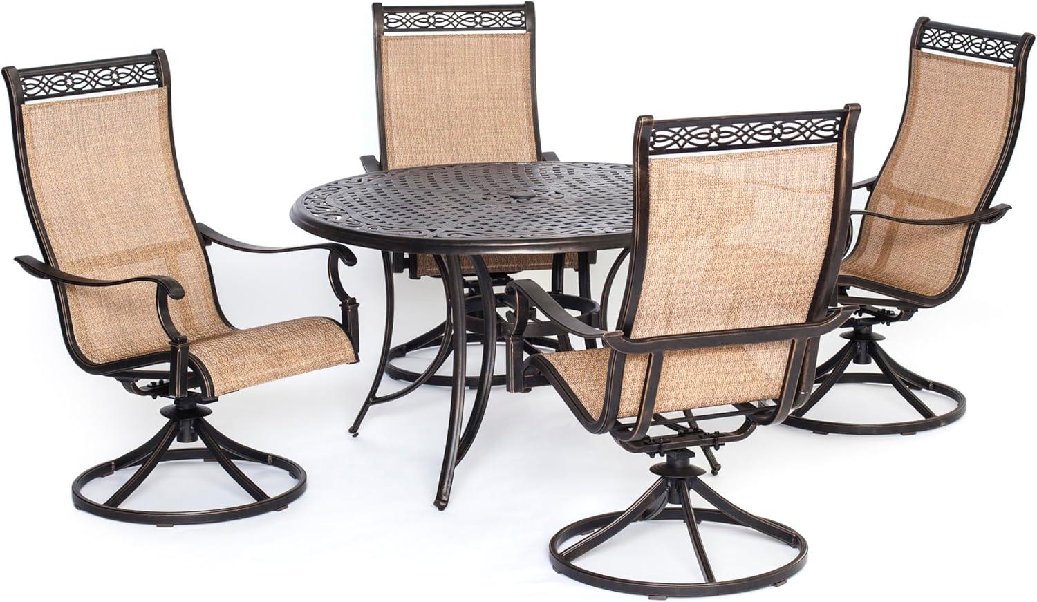 Hanover Manor 5-Piece Adult Modern PVC Aluminum Round Patio Dining Set Cast Sling